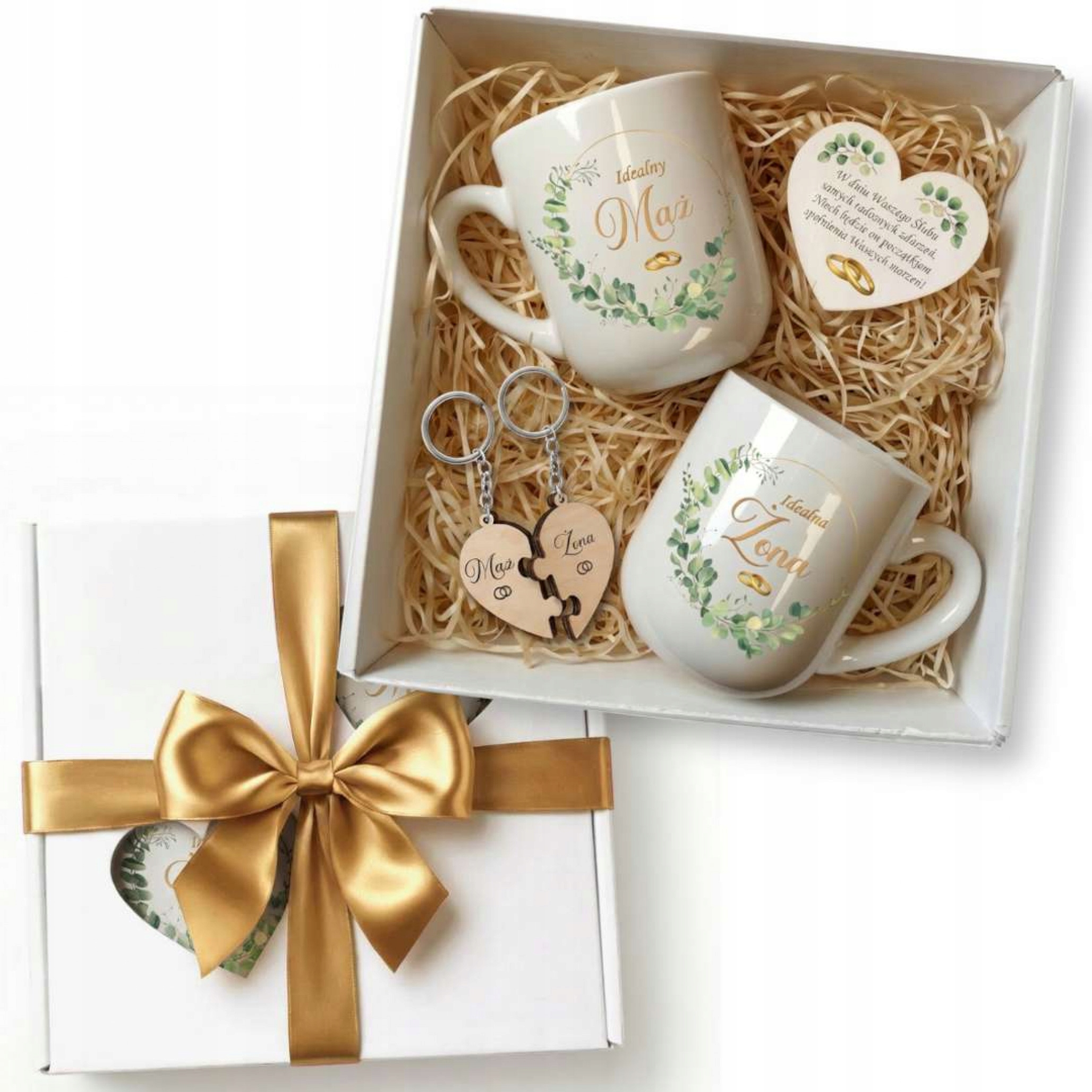 Ślubny zestaw upominkowy na Ślub wesele kubki magnes pamiątka