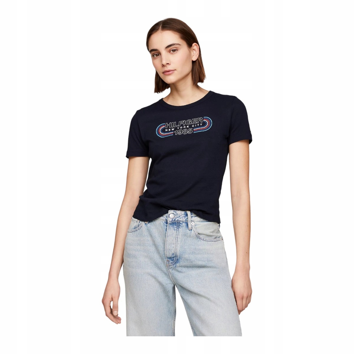 Tommy Hilfiger Tričko Dámské Tričko Slim Track Hilfiger Tmavě Modré r.XS