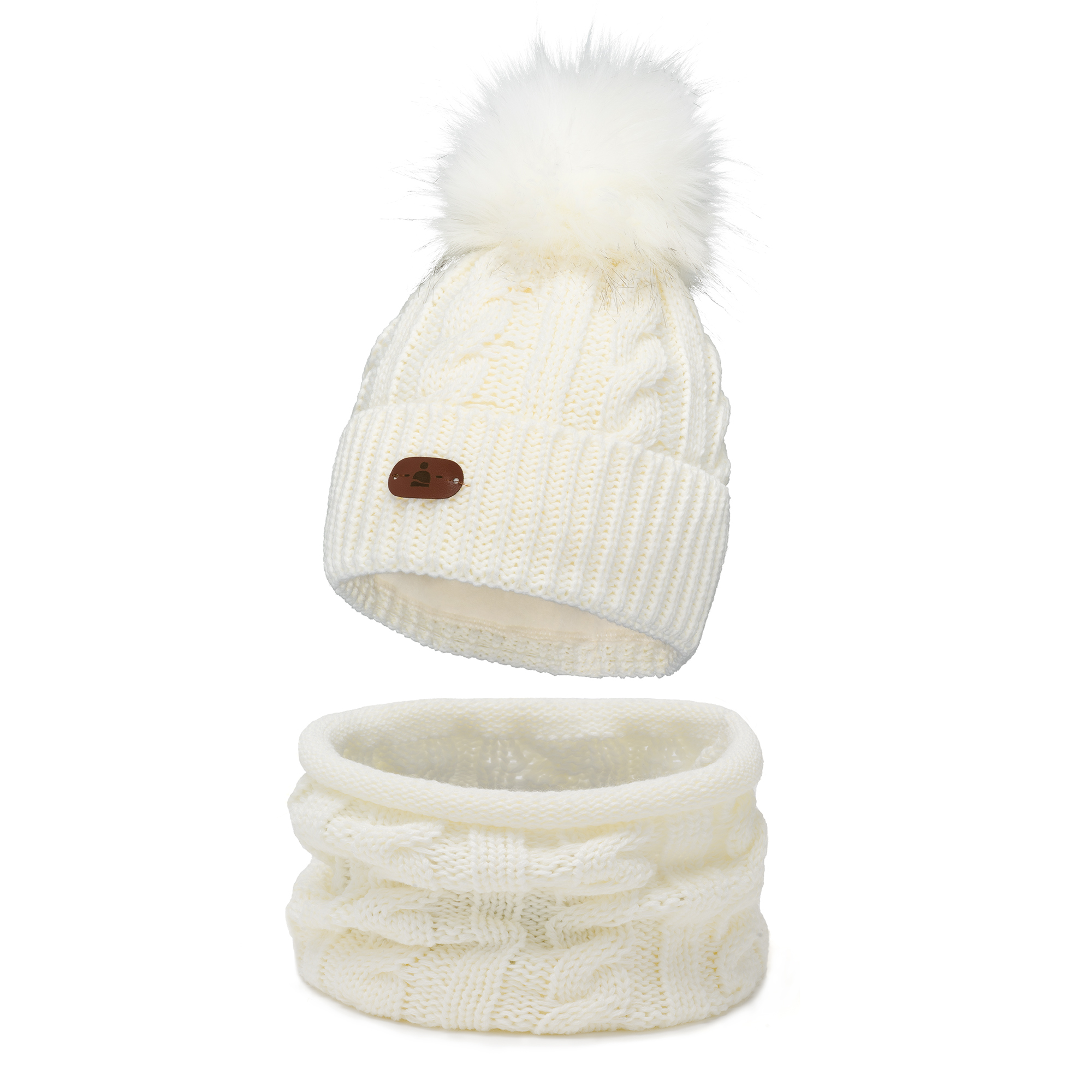 

Czapka zimowa z pomponem komin Ecru 46-50
