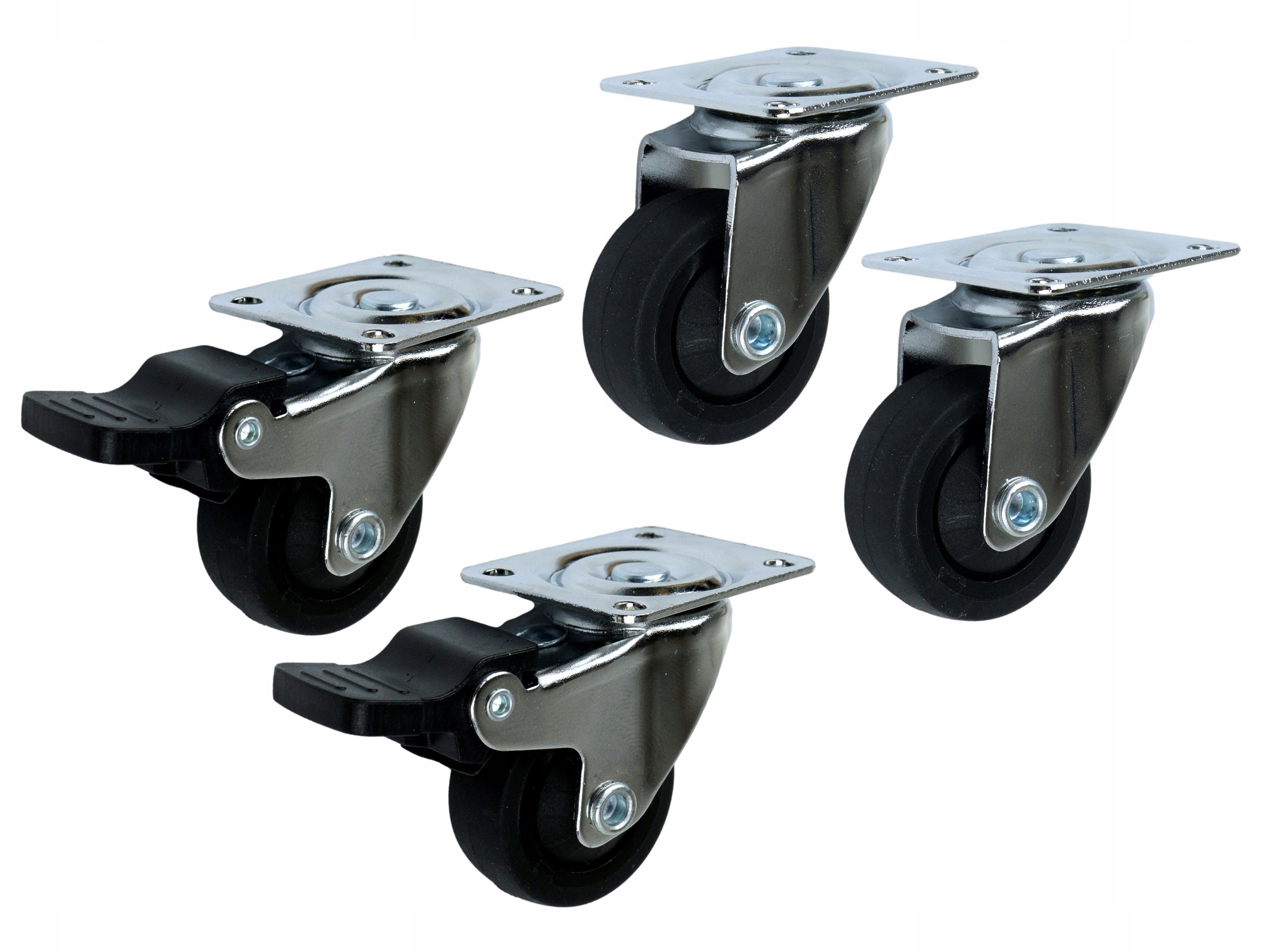 Kółko meblowe obrotowe, chrom, hamulec - zestaw