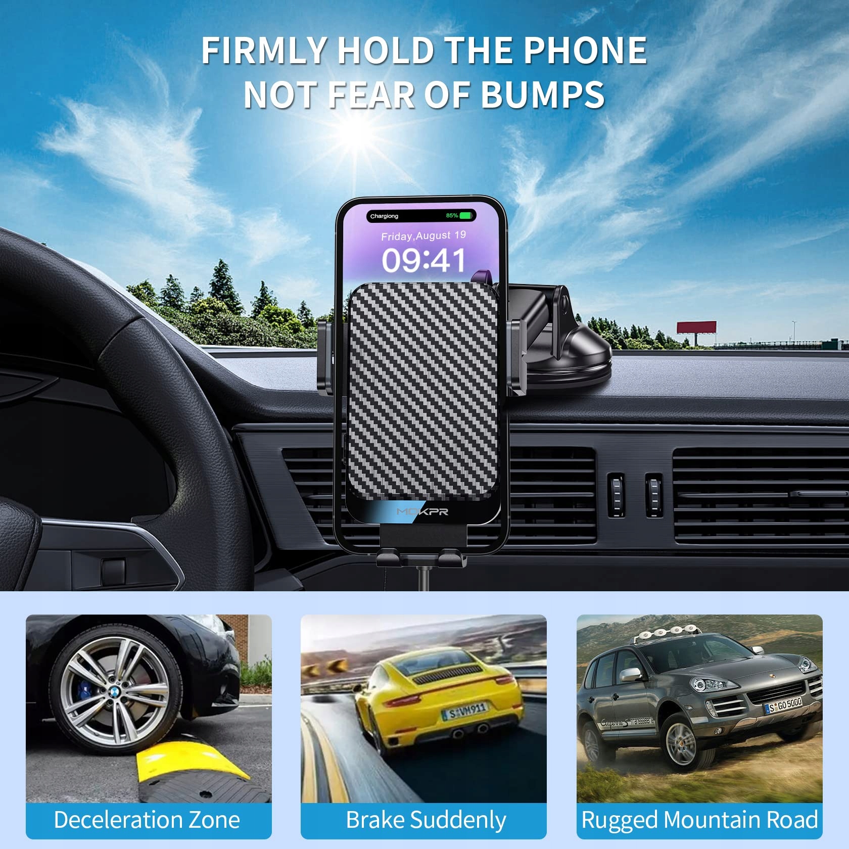 MOKPR Uchwyt Samochodowy Z Ładowaniem Bezprzewodowym 15W Dla iPhone Android — miniatura 7