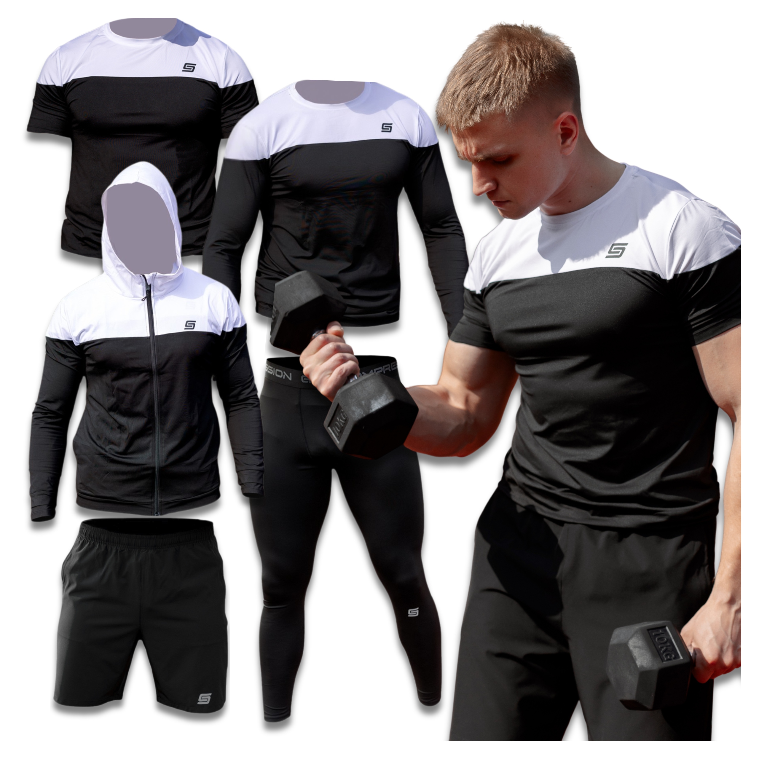 Pánské Termoaktivní Tričko Kalhoty Kraťasy XXL Trenigový Komplet 5v1