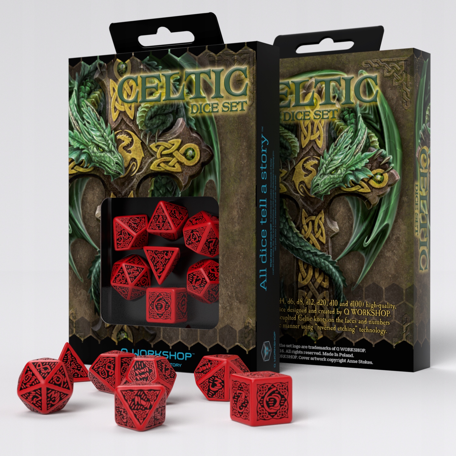 Kości Rpg Celtyckie 3D Czerwono-czarne