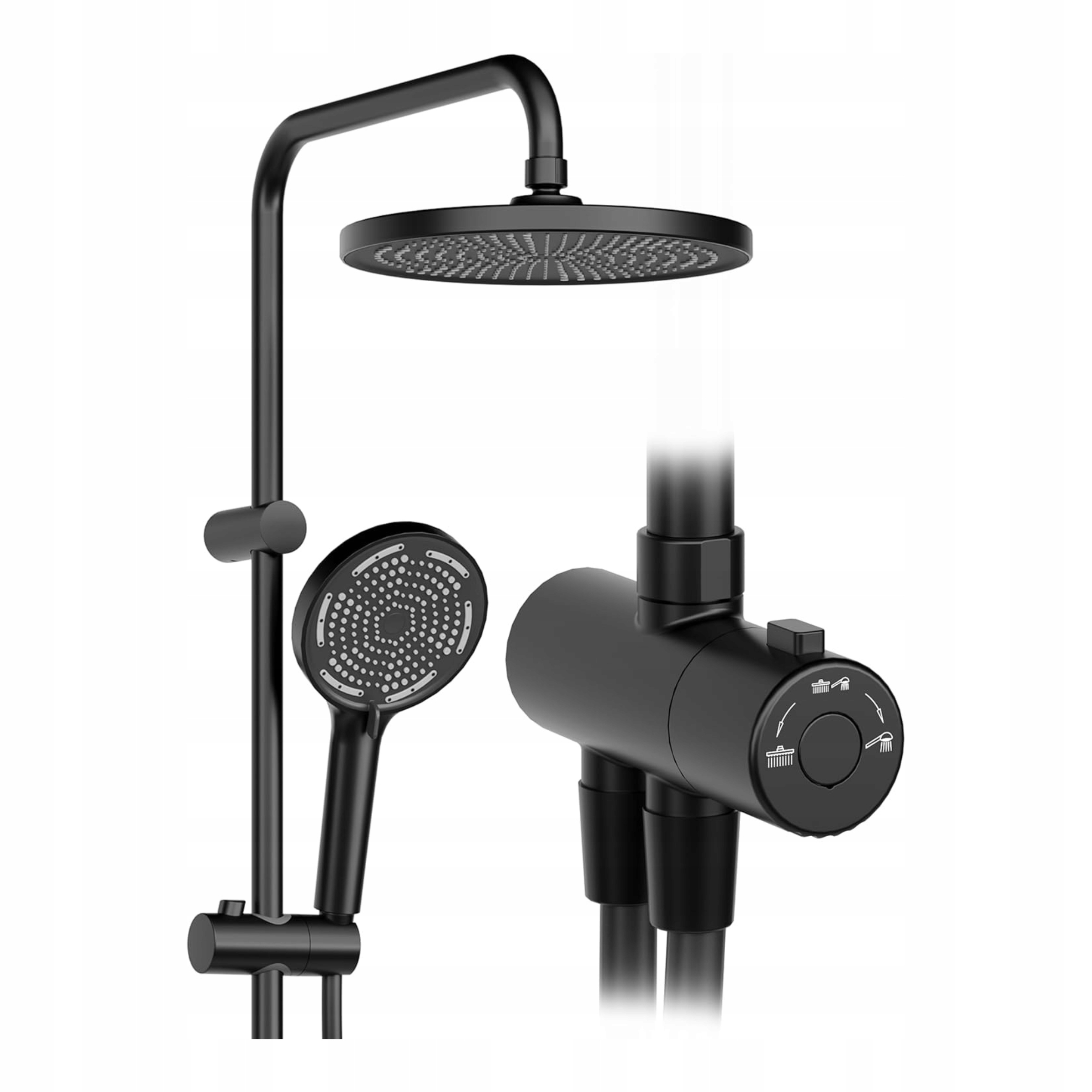 Čierny sprchový set s dažďovou sprchou 25 cm