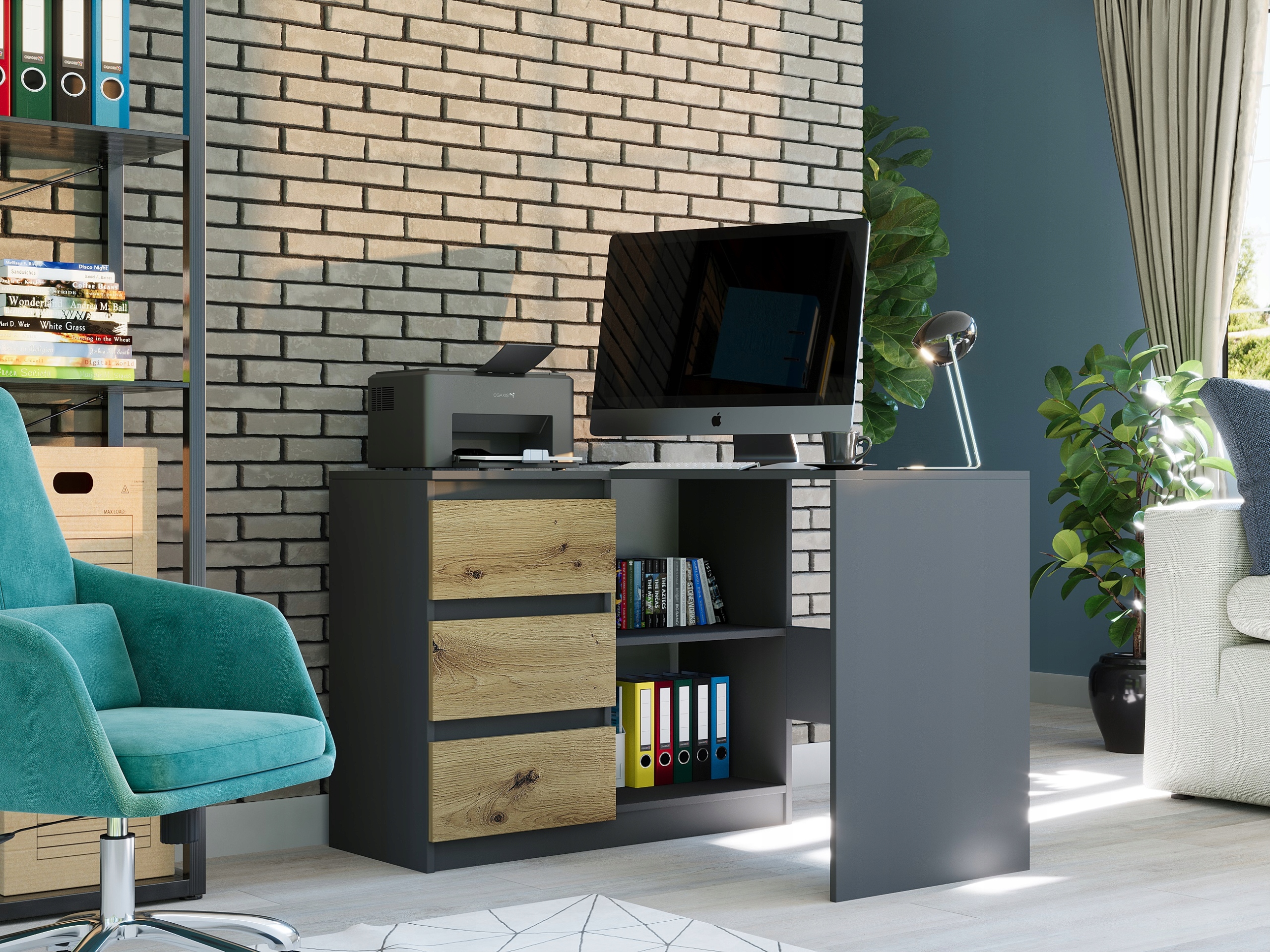 BIURKO NAROŻNE KOMPUTER antracyt mix artisan N4L lewe