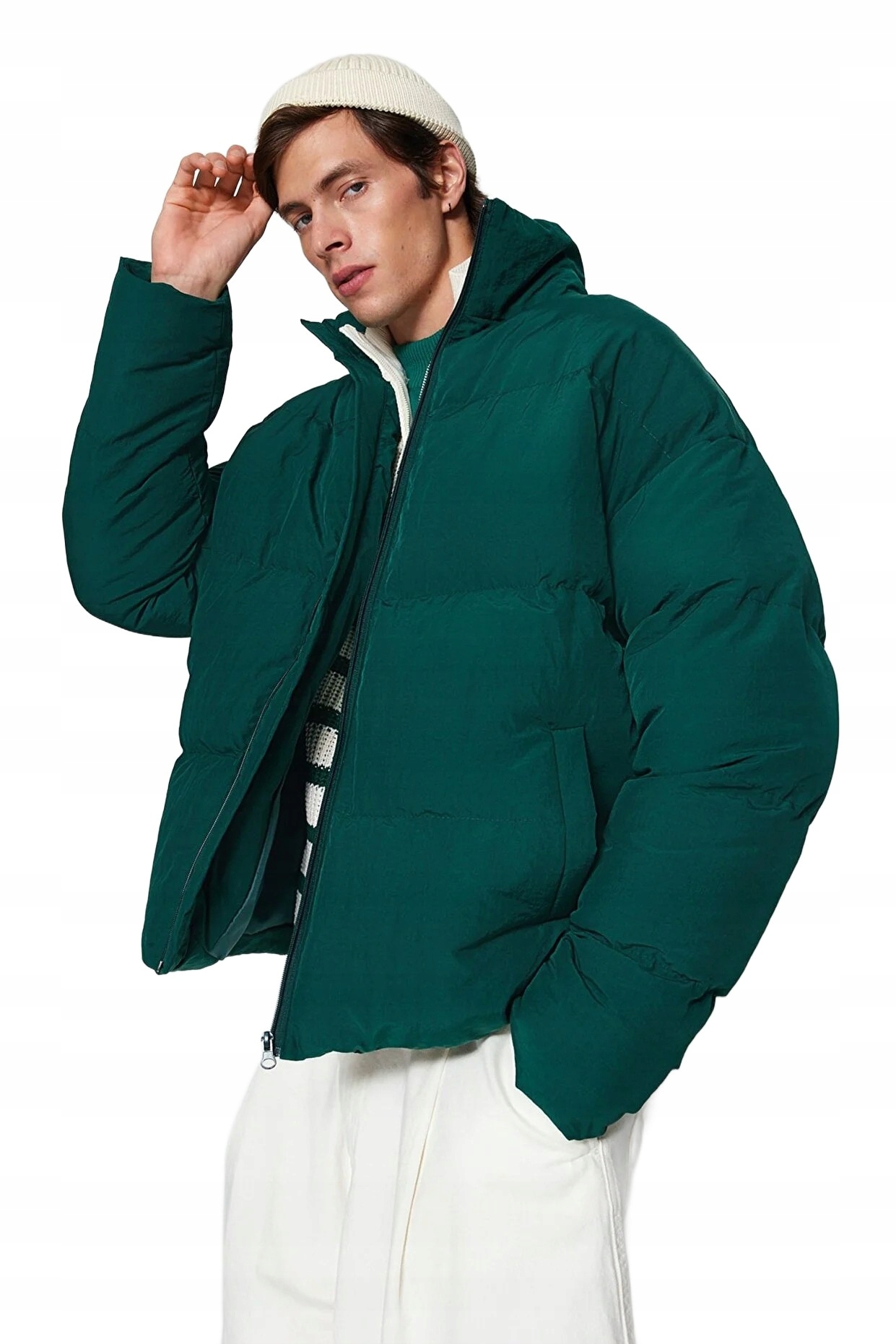 Trendyol Dámská Prošívaná Bunda Se Zipem K Bokům Zelená S 5DA