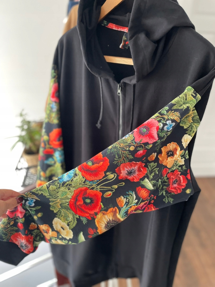 Dresový kabát dlouhý mikina s kapucí maxi+size Nový vel 56/58