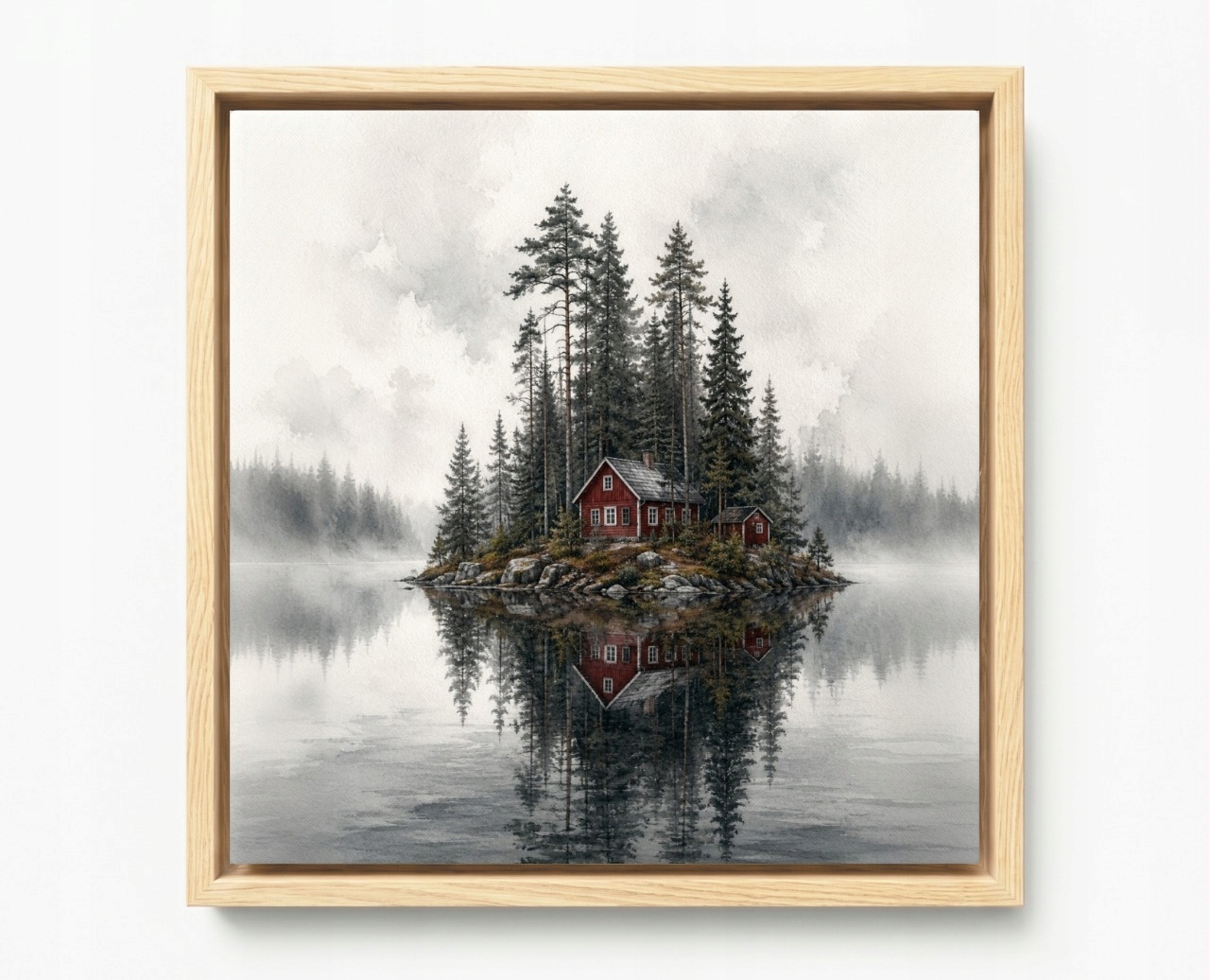 Obraz Rama American Box Pejzaž Nórsko Fiord Ostrov Dom Lovrafjorden 60x60