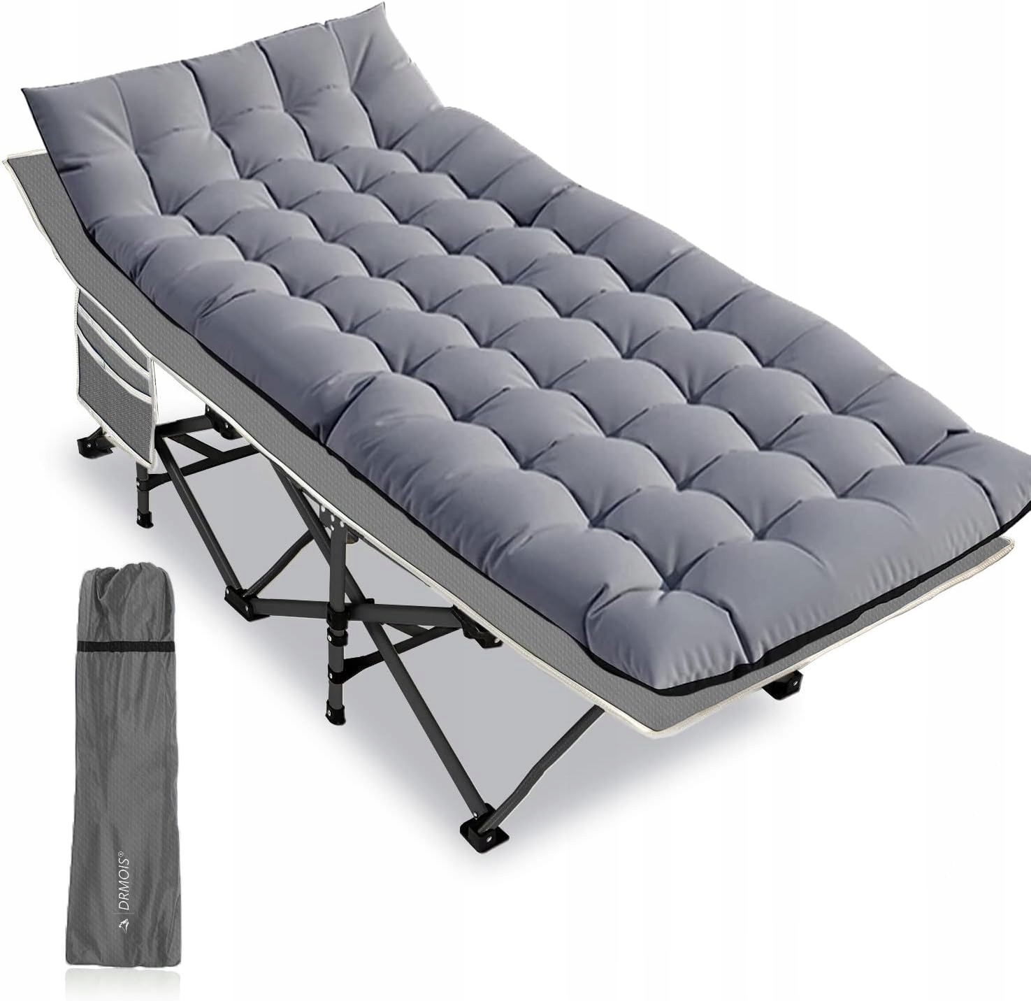 ŁÓŻKO KEMPINGOWE POLOWE SKŁADANE DUŻE Z TORBĄ PRZENOŚNĄ 260 KG LEŻANKA