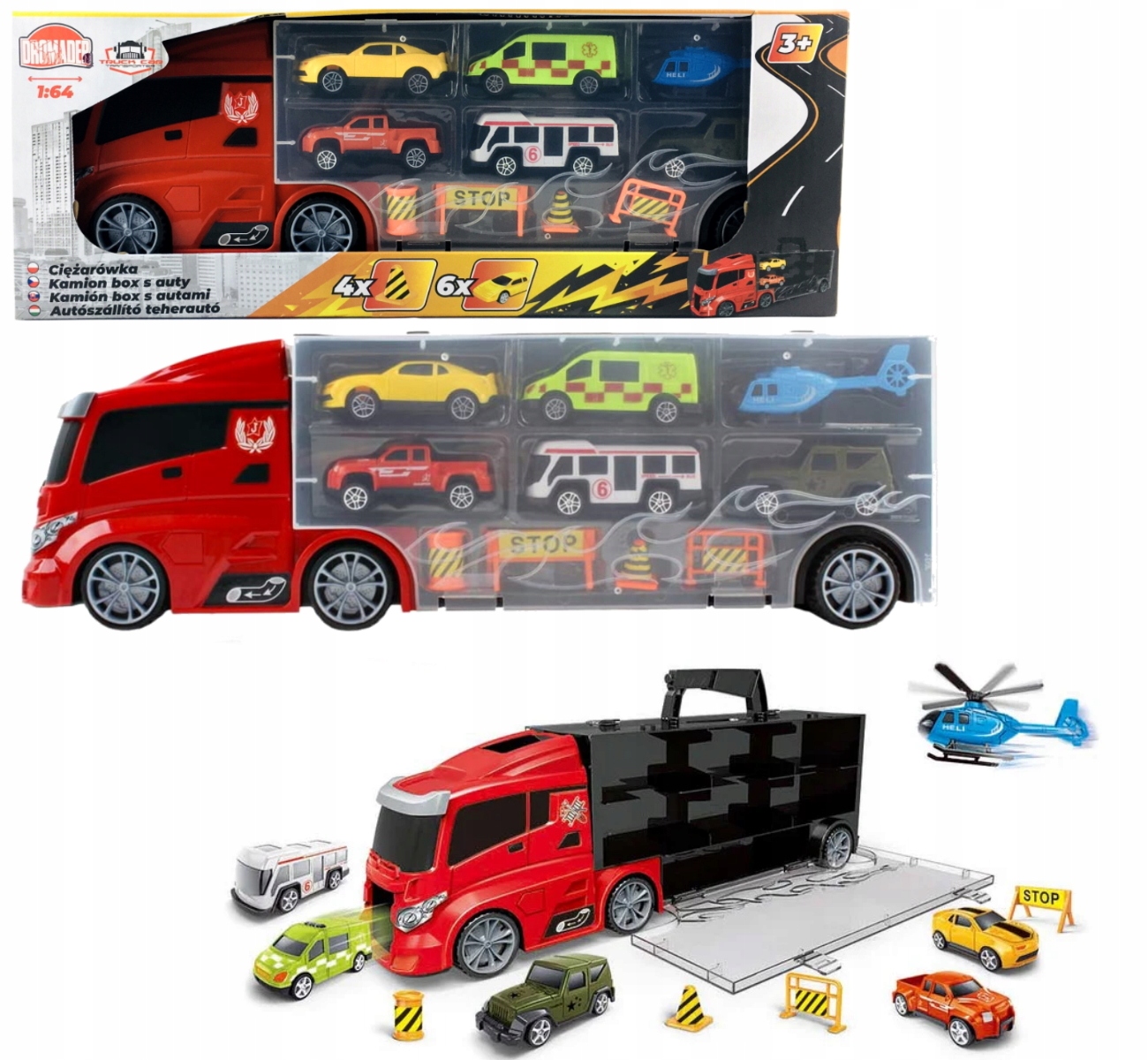 CIĘŻARÓWKA TIR NA RESORAKI WYRZUTNIA WALIZKA 1:64 Materiał karton plastik