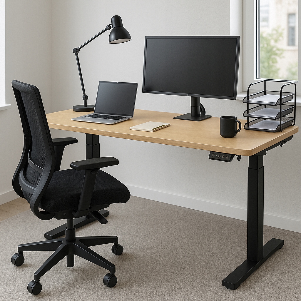 Biurko regulowane 140cm Elektryczne regulacja wysokości 72-118cm olcha LED