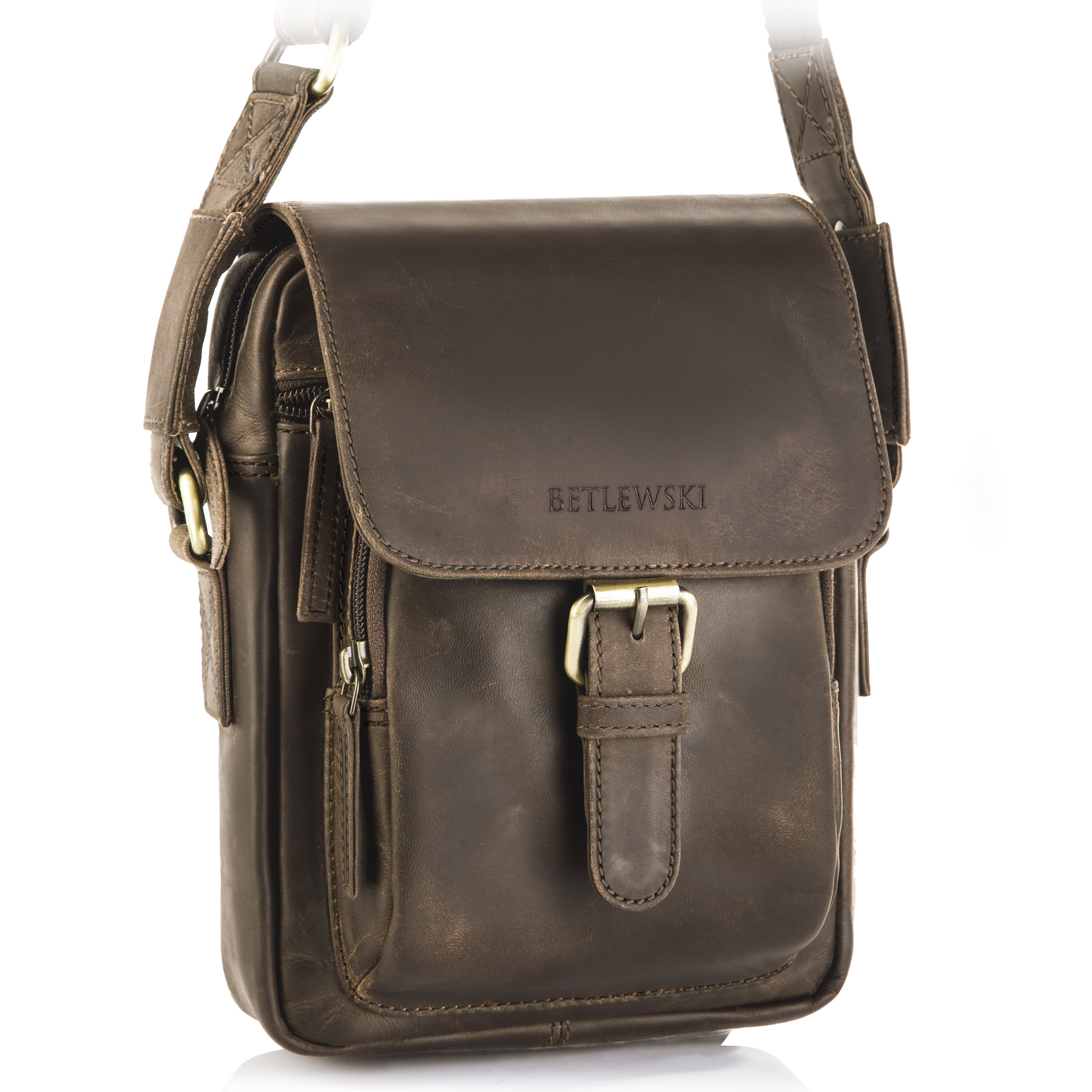Betlewski Kožená pánská taška malá kabelka z pravé kůže na zip