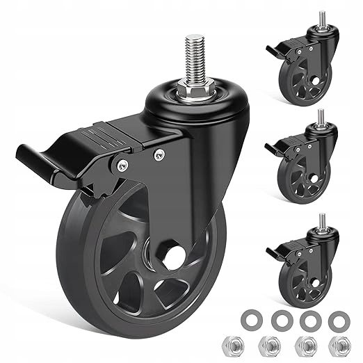 Sada 4 otočných koleček 125 mm s brzdou, závit M10. 700 kg
