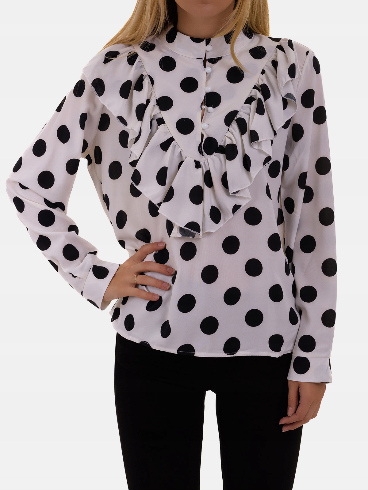 

Kobieca Koszula w Groszki Falbana L