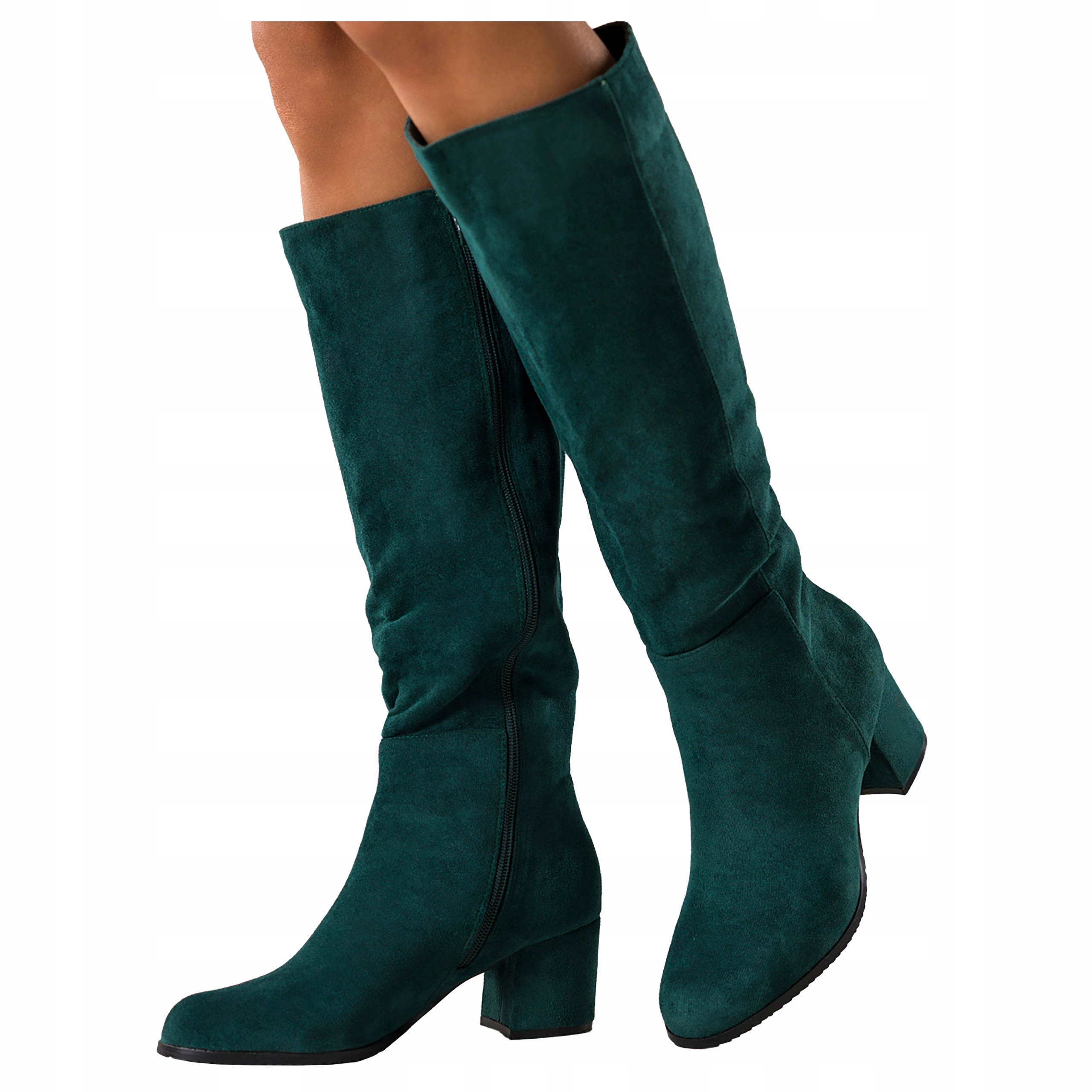 Kozačky Zelené Dámské Pohodlné Semišové Podpatek Sloupek Módní Klasické vel. 41