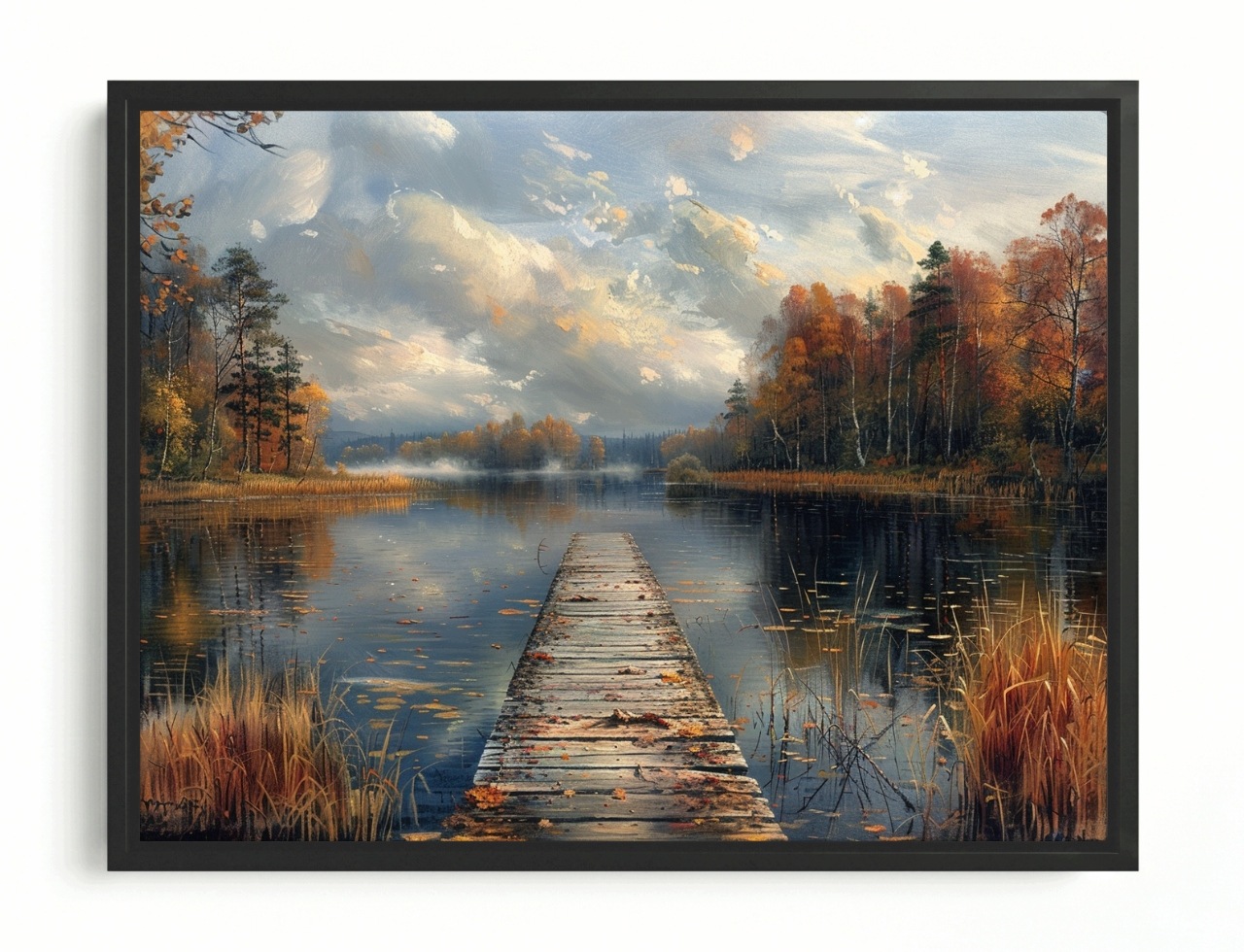 Obraz Rama American Box Krajina Les Jazero Most Molo Jeseň Hmla 80x60