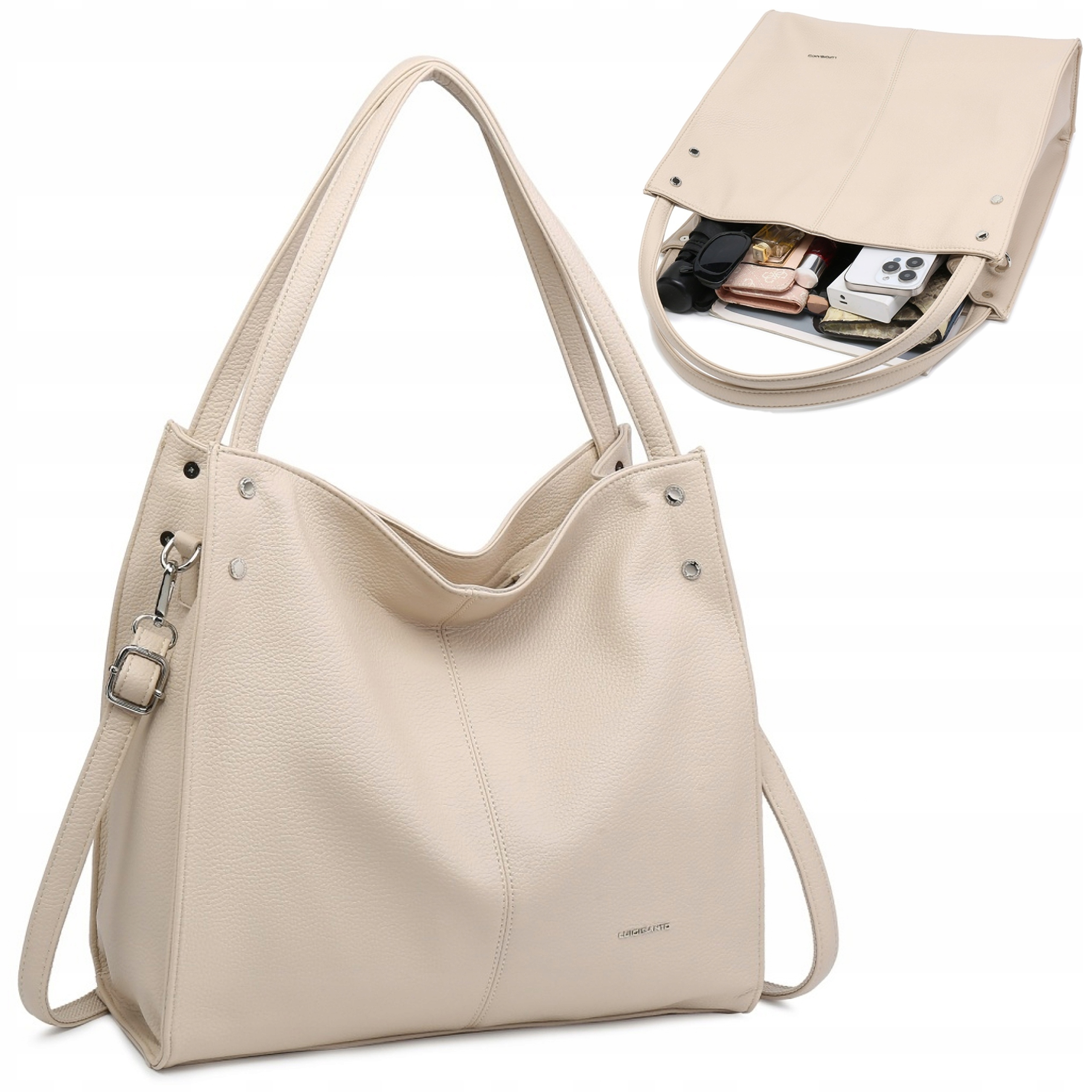 Dámská nákupní taška velká, prostorná, béžová, přes rameno, Eko kůže, eko