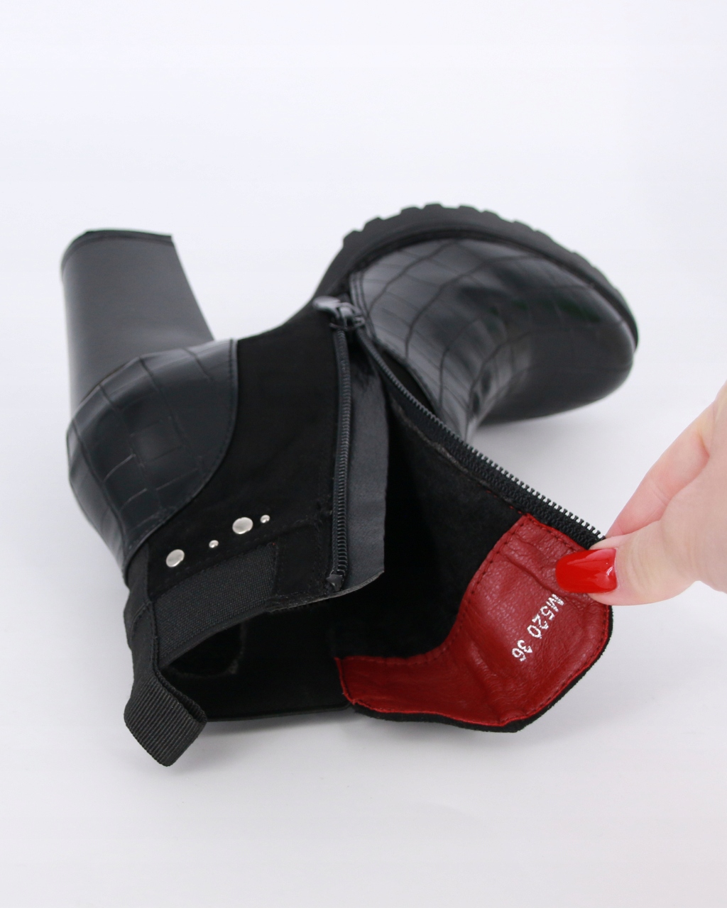 BOTKI NA WYGODNYM SŁUPKU OCIEPLANE BUTY DAMSKIE CZARNE 38 Rozmiar 38