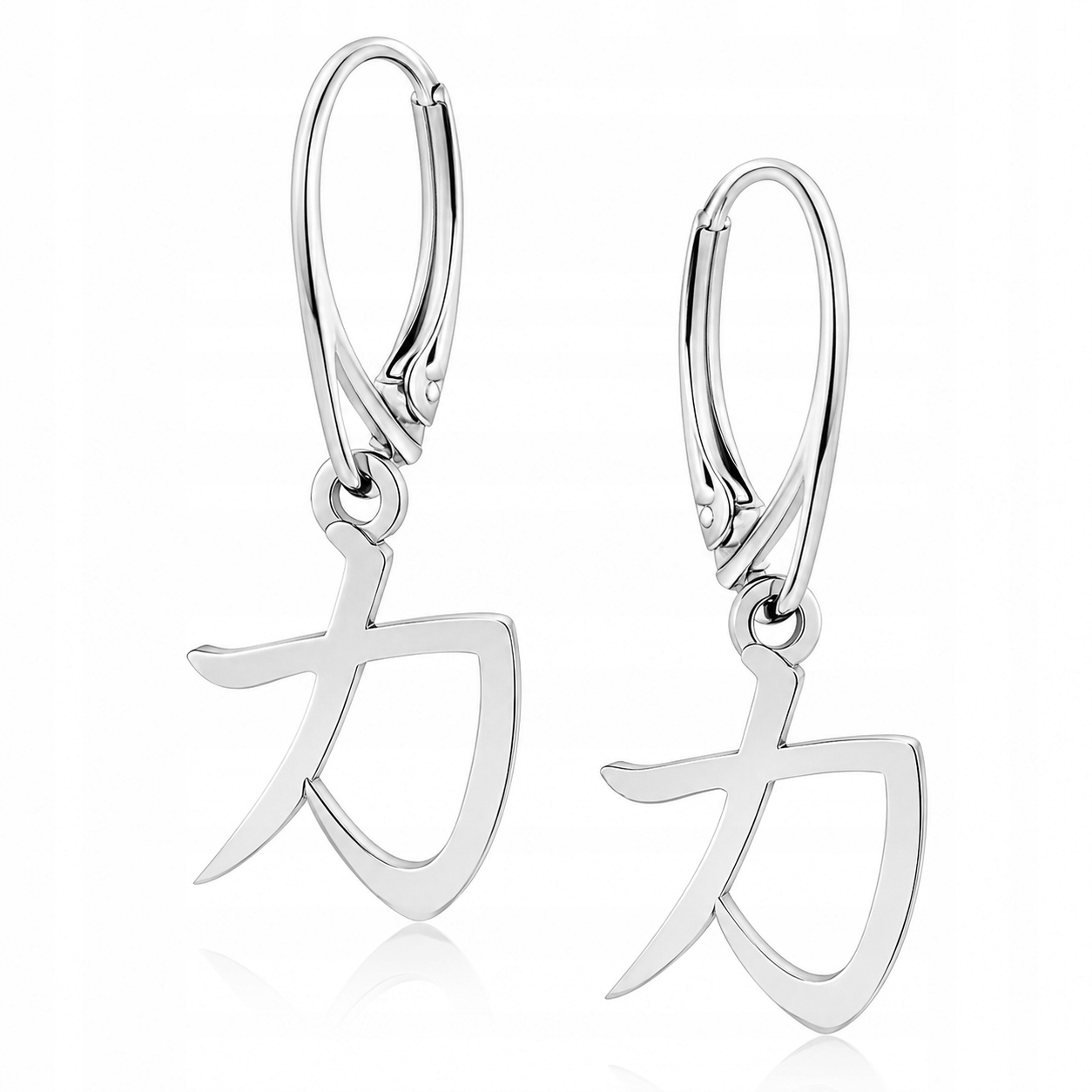 Kanji japonský znak síly náušnice se zapínáním na anglický patent stříbro 925