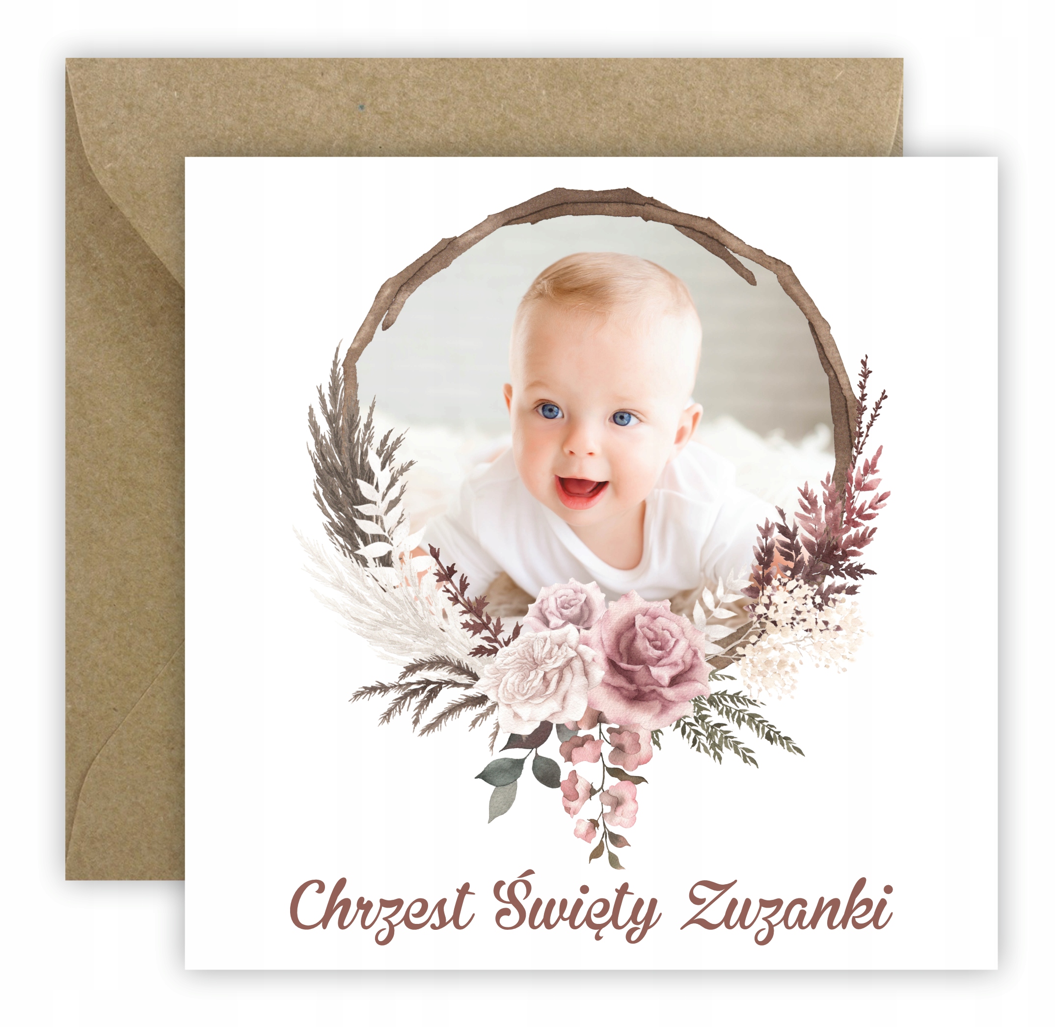 ZAPROSZENIA NA CHRZEST - ZE ZDJĘCIEM - BOHO - IMIĘ