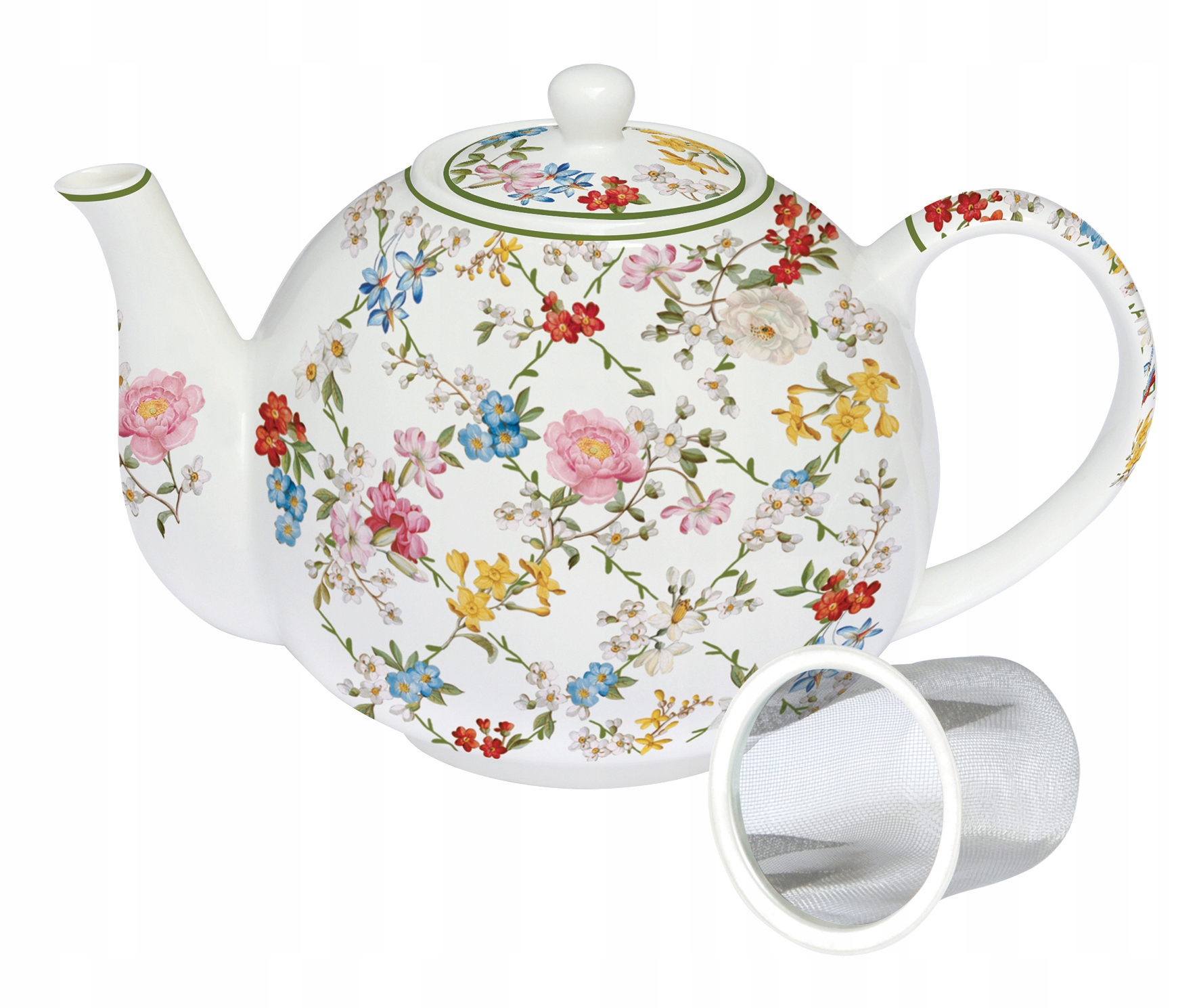 Konvice Teapot 1000 ml, 1 litr, motiv květin, barevná jako dárek