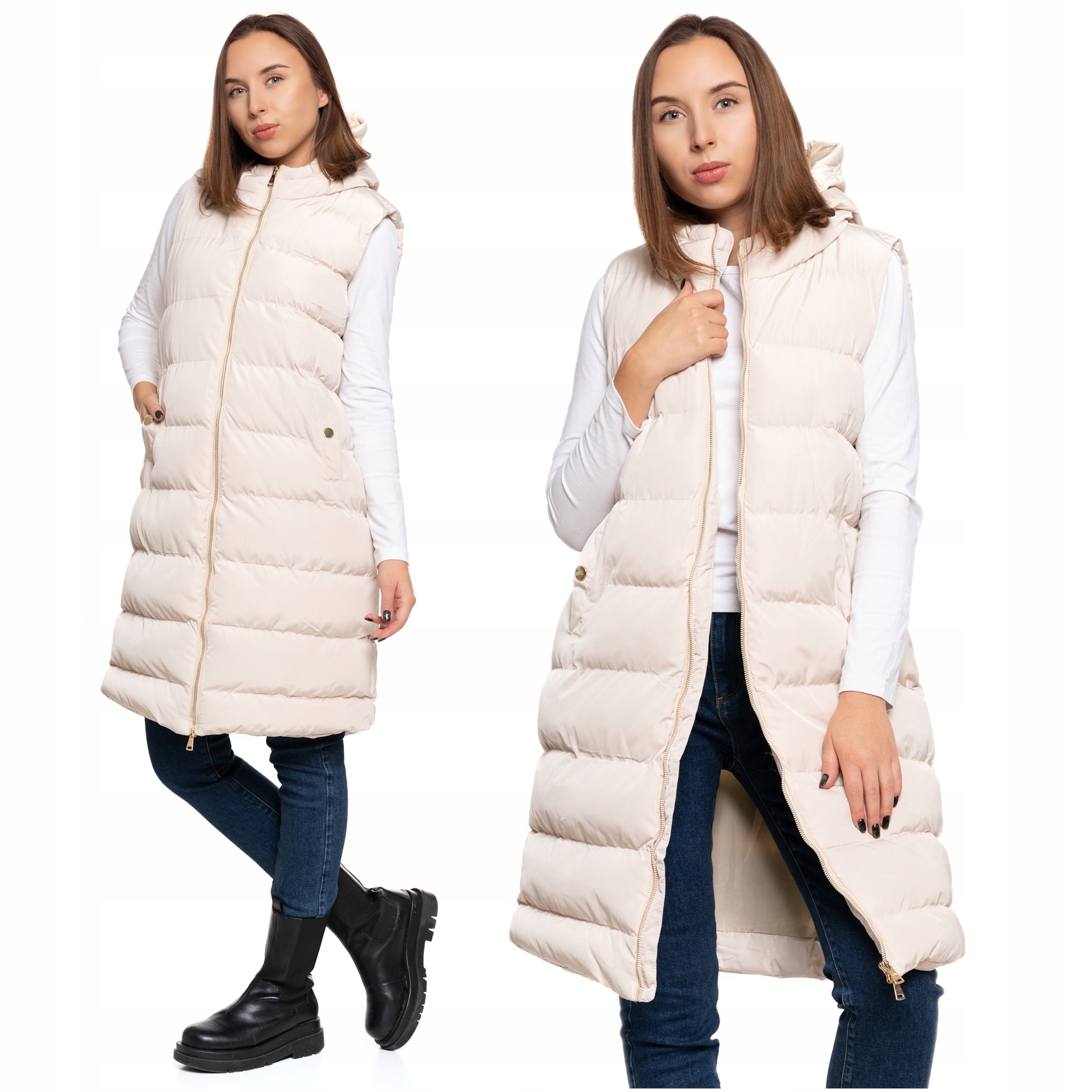 Dlouhá dámská prošívaná vesta s kapucí Moraj Vesta XL