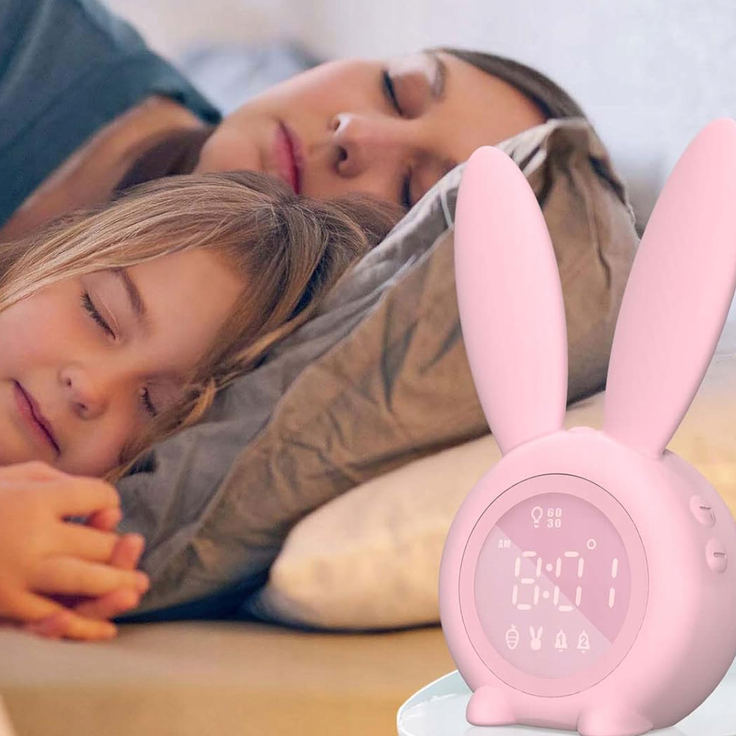 BUDZIK DZIECIĘCYZEGAR KRÓLIK LAMPKA NOCNA LED Z TIMER DLA DZIECI Szerokość całkowita 7.2 cm