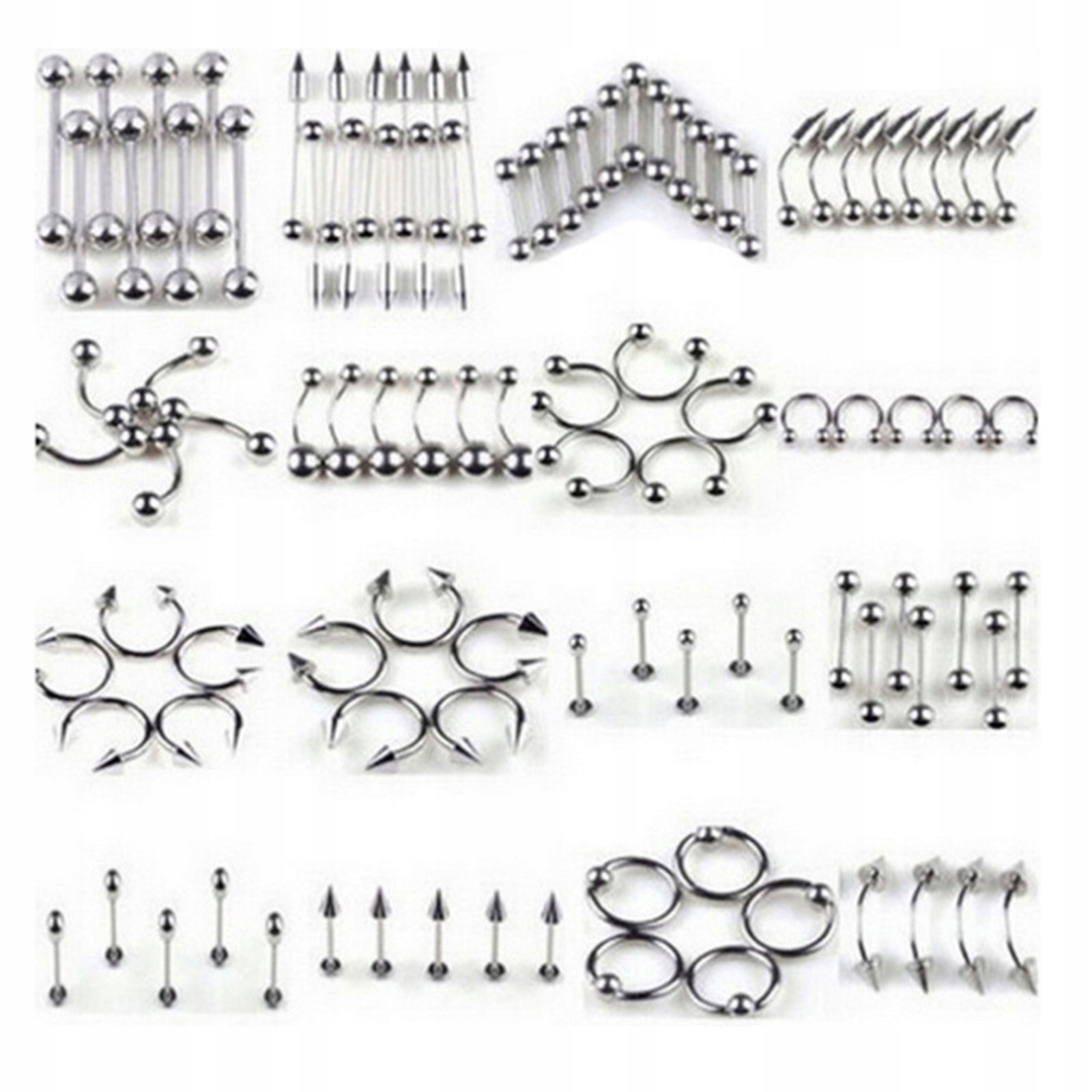 PIERCING ZESTAW MIX 85 SZTUK KOLCZYKÓW