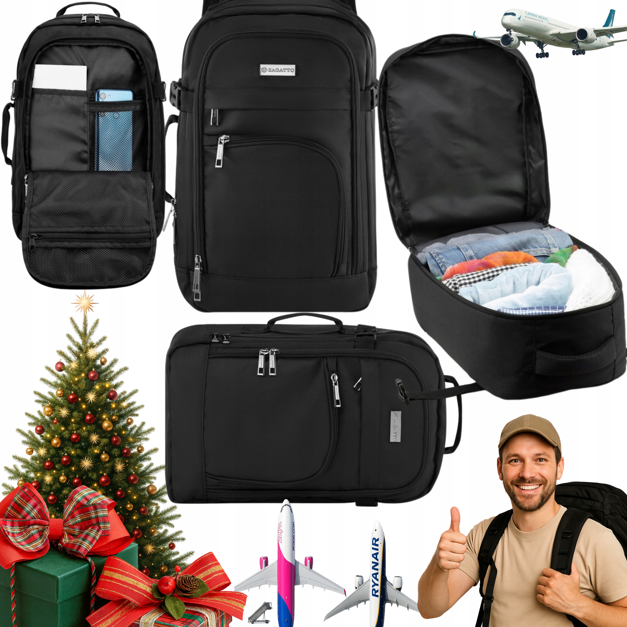 Plecak Do Samolotu Turystyczny Podróżny 40x25x20 Ryanair Wizzair Duży Mocny