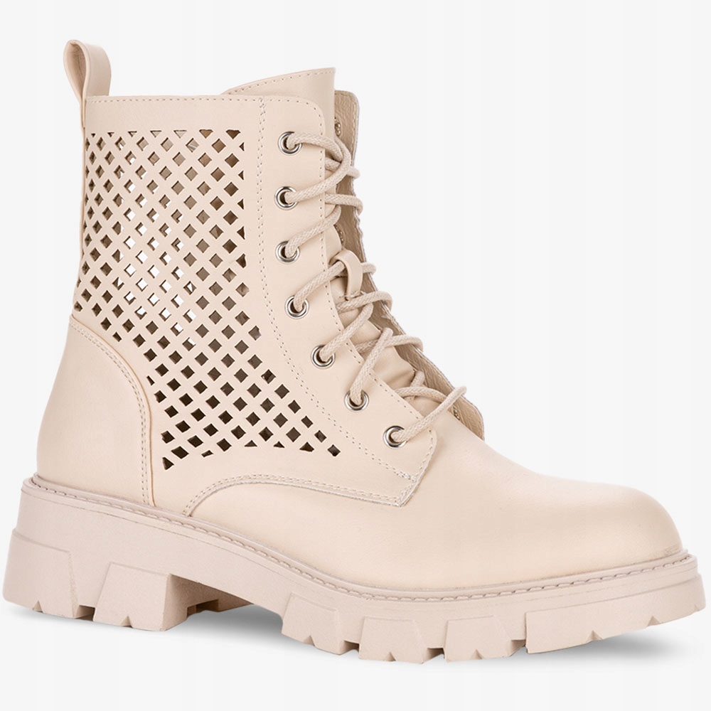 BOTKI WORKERY DAMSKIE AŻUROWE NA PLATFORMIE SZNUROWANE r 40 Oryginalne opakowanie producenta pudełko