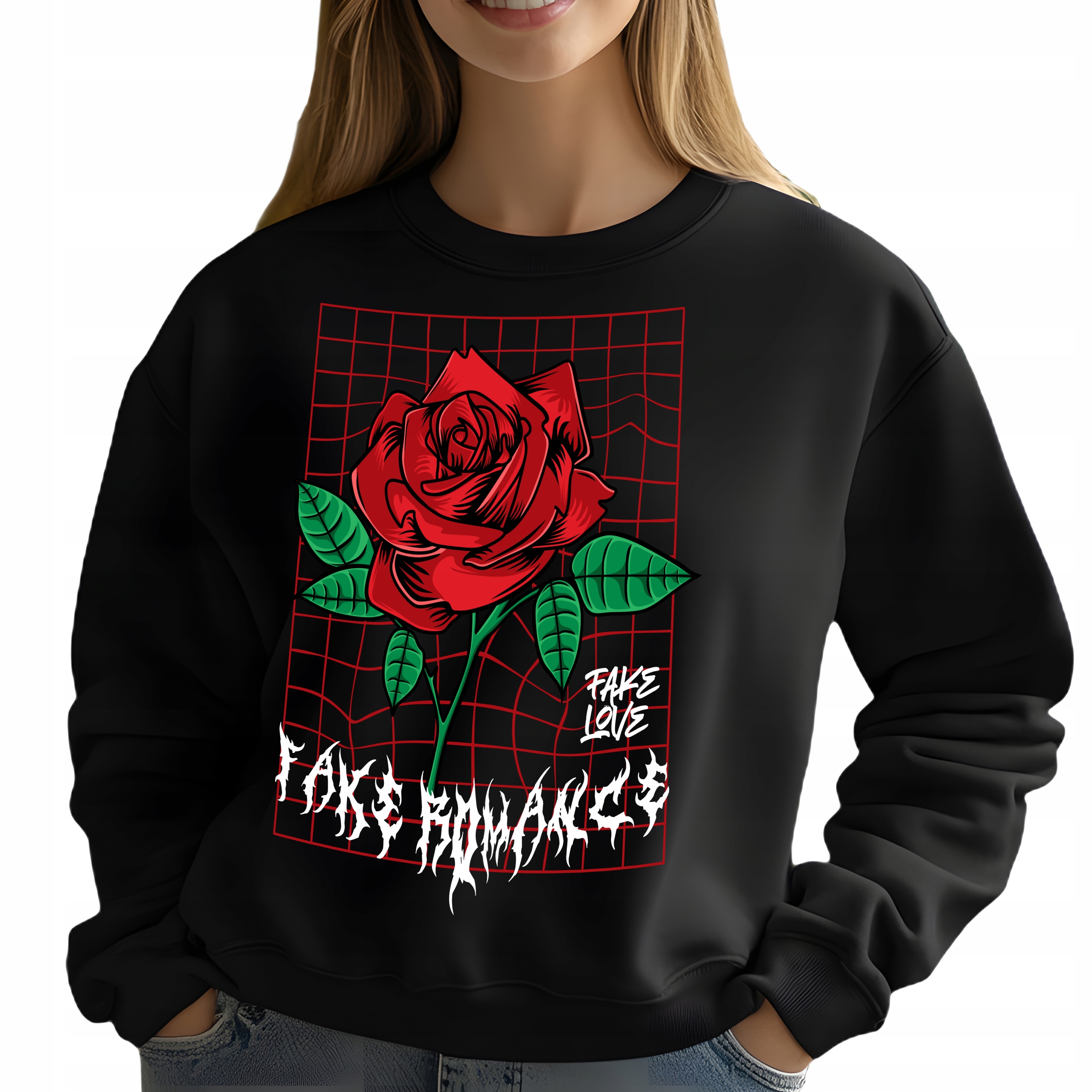 Mikina Černá Dámská Fake Romance Dárek Módní Pohodlná Streetwear Velikost L