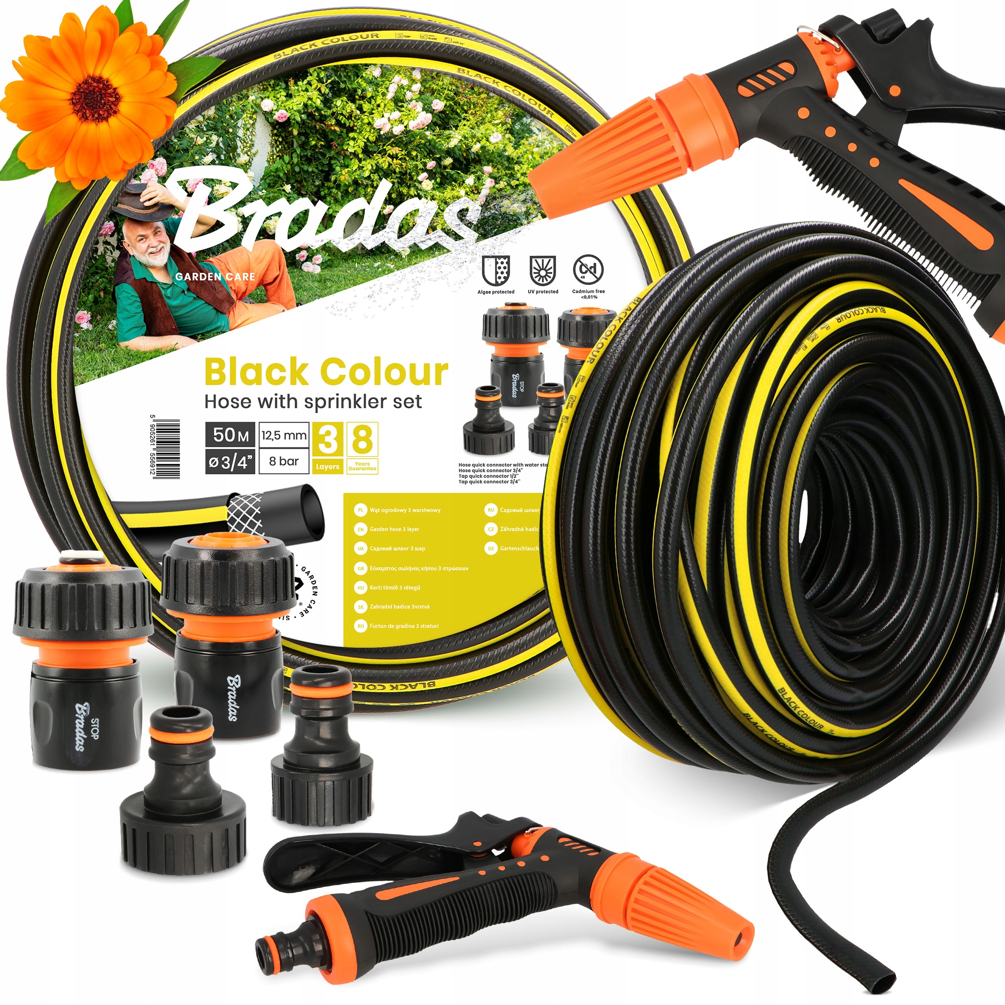 Záhradná Hadica 3/4 Vody Navíjacia 50 m Elastický Šlauf Zalievanie 3-VRSTVOVÁ Yo