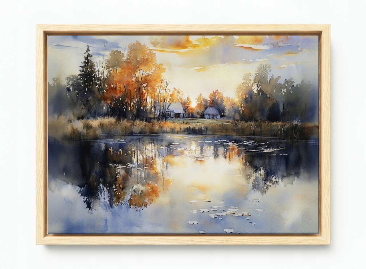 Obraz Rám Americký Box Krajina Vesnice Podlasie Jezero Slunce Západ 60x40
