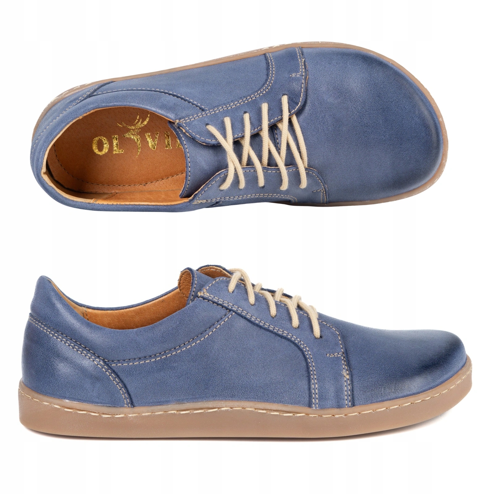 Dámské šněrovací kožené polobotky typu barefoot, modré, velikost 36