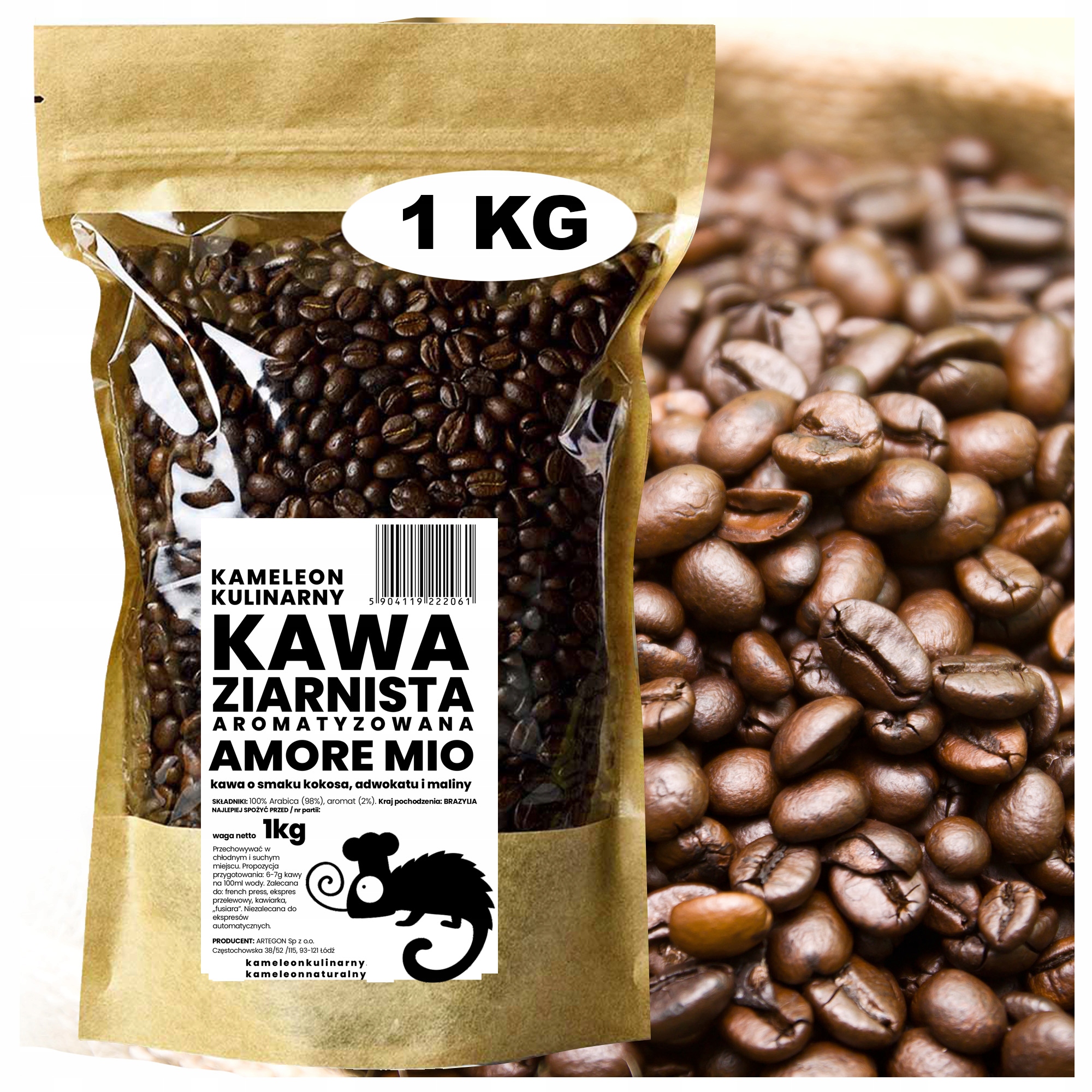 Kameleon Kulinarny Kawa Smakowa ziarnista Amore Mio kokos malina 1KG