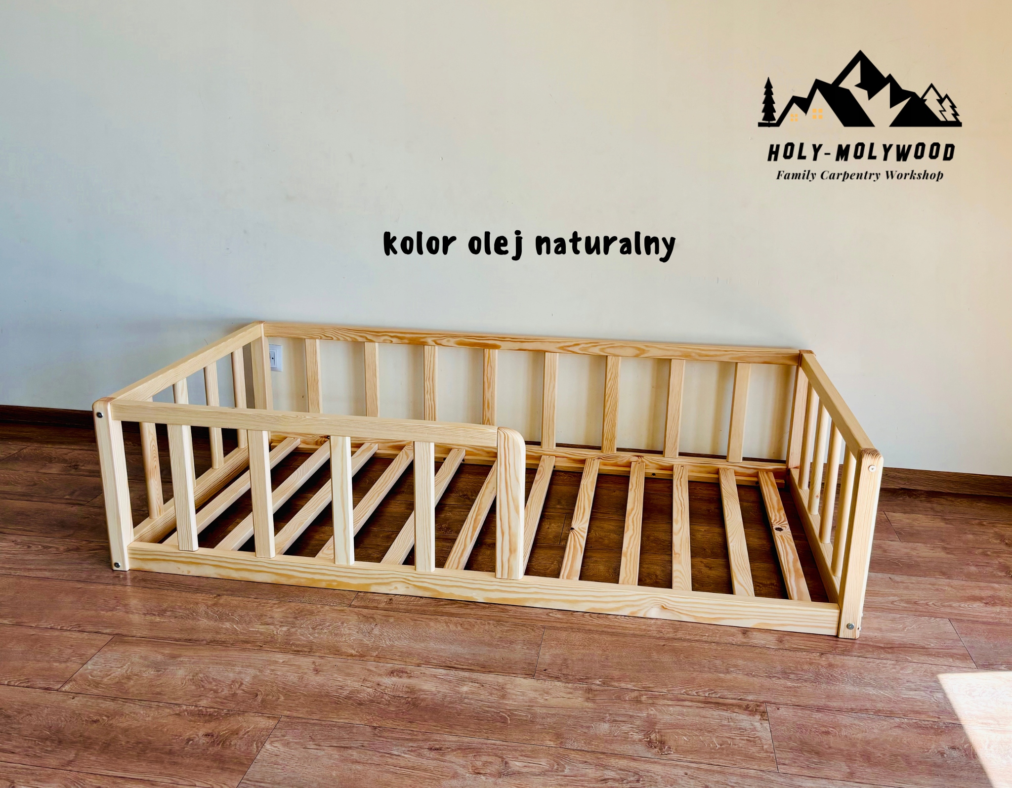 Vaikiška Montessori lova 160x70cm iš vientisos pušies medienos su užapvalintais kampais
