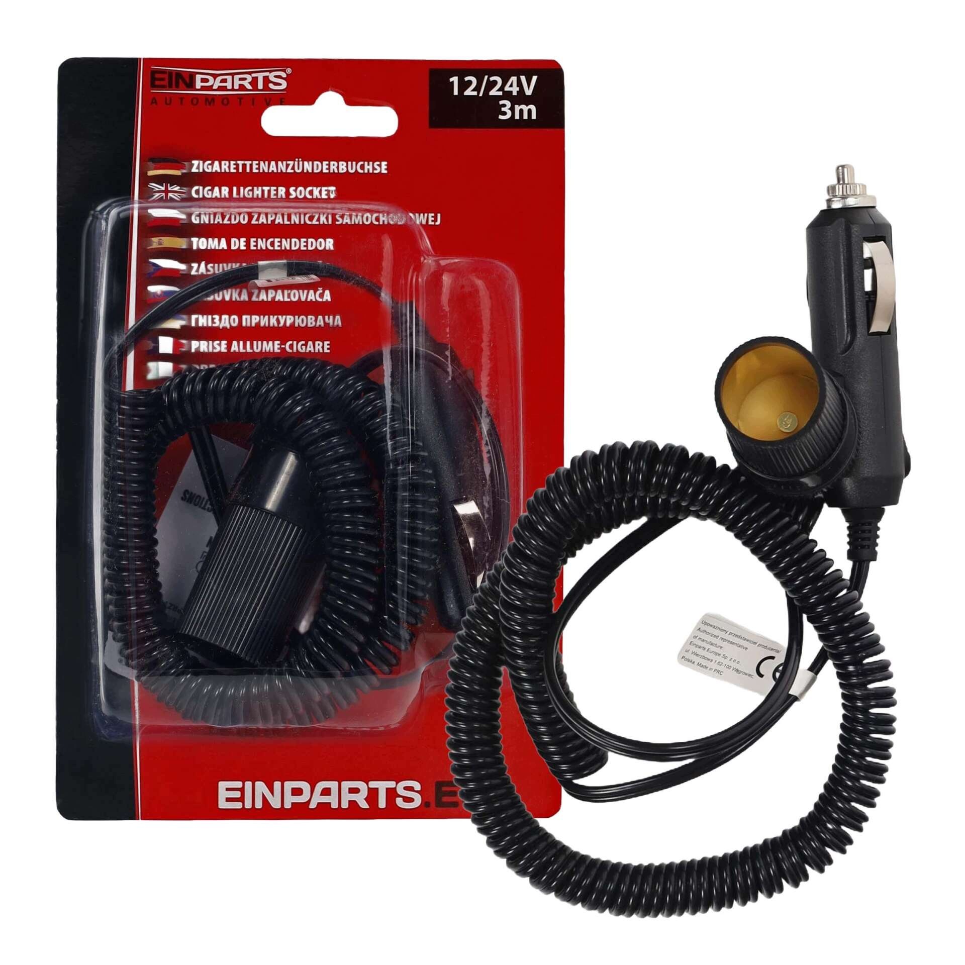 Przedłużacz przedłużka gniazda zapalniczki 12/24V 10A *3 metry* Einparts