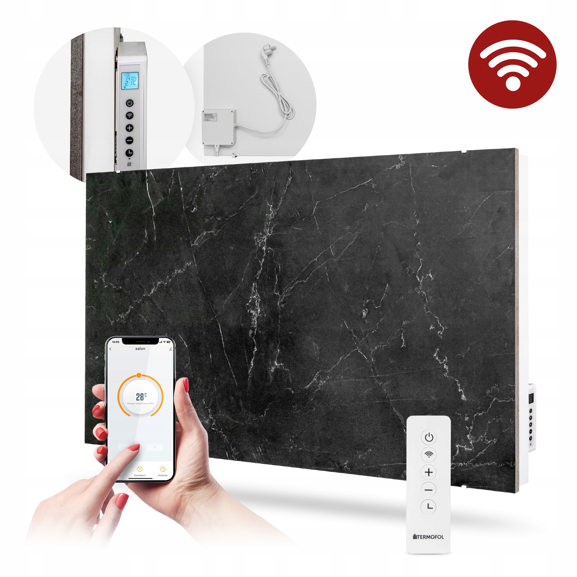 Keramický vykurovací panel 1000 W S Wifi Čierny Mramor dekoratívny hybrid