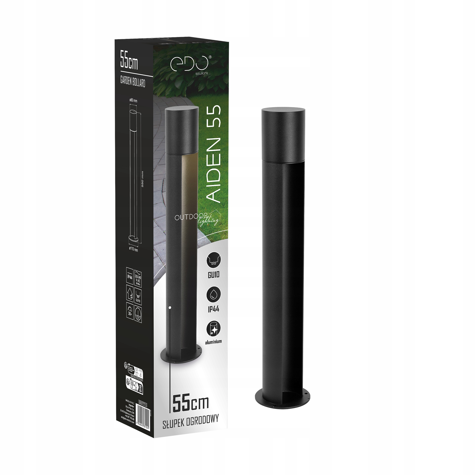 Edo Lampa Ogrodowa Zewnętrzna Stojąca Aiden Latarnia Słupek 55cm Led GU10