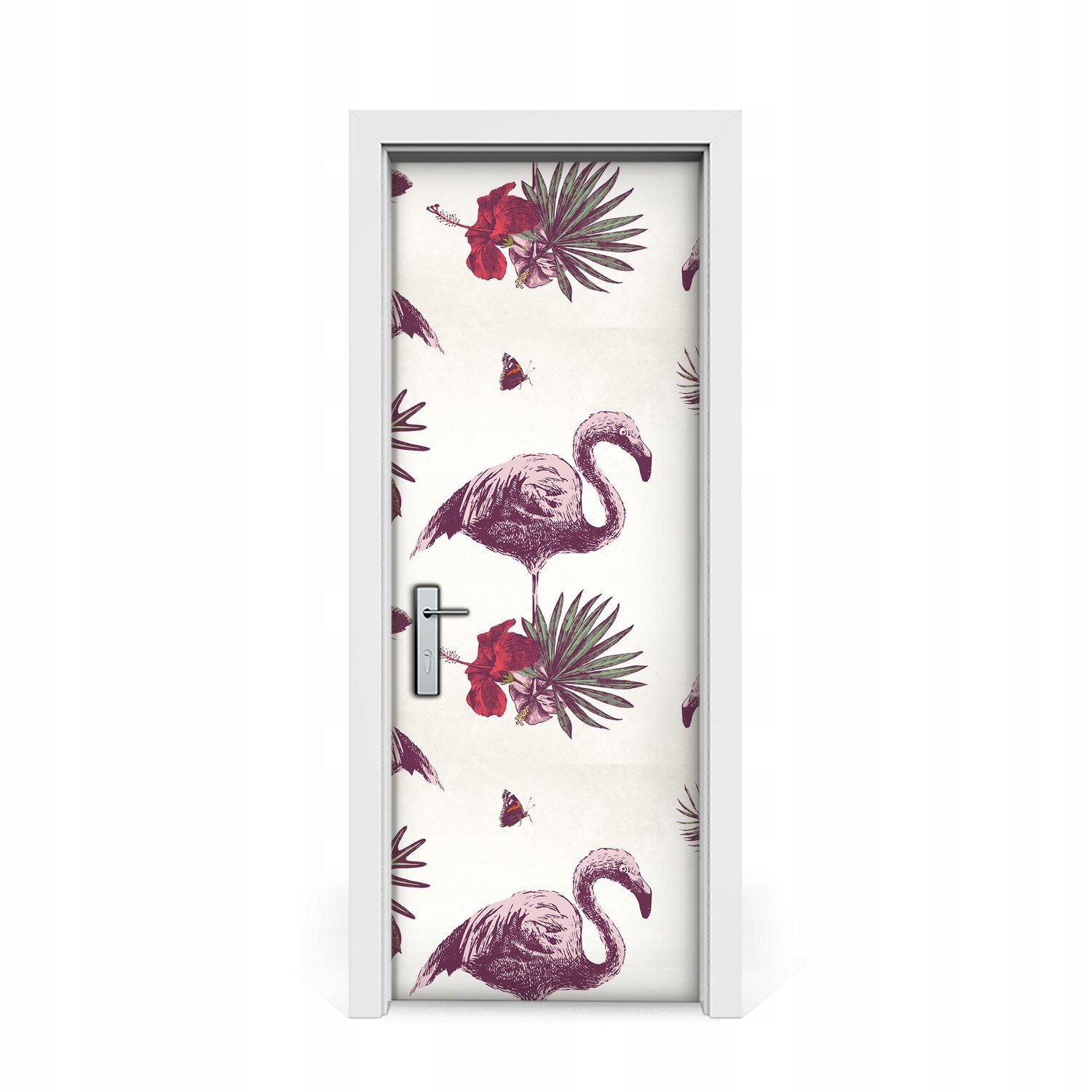 

Naklejka na drzwi Flamingi & Hibiskus 75x205