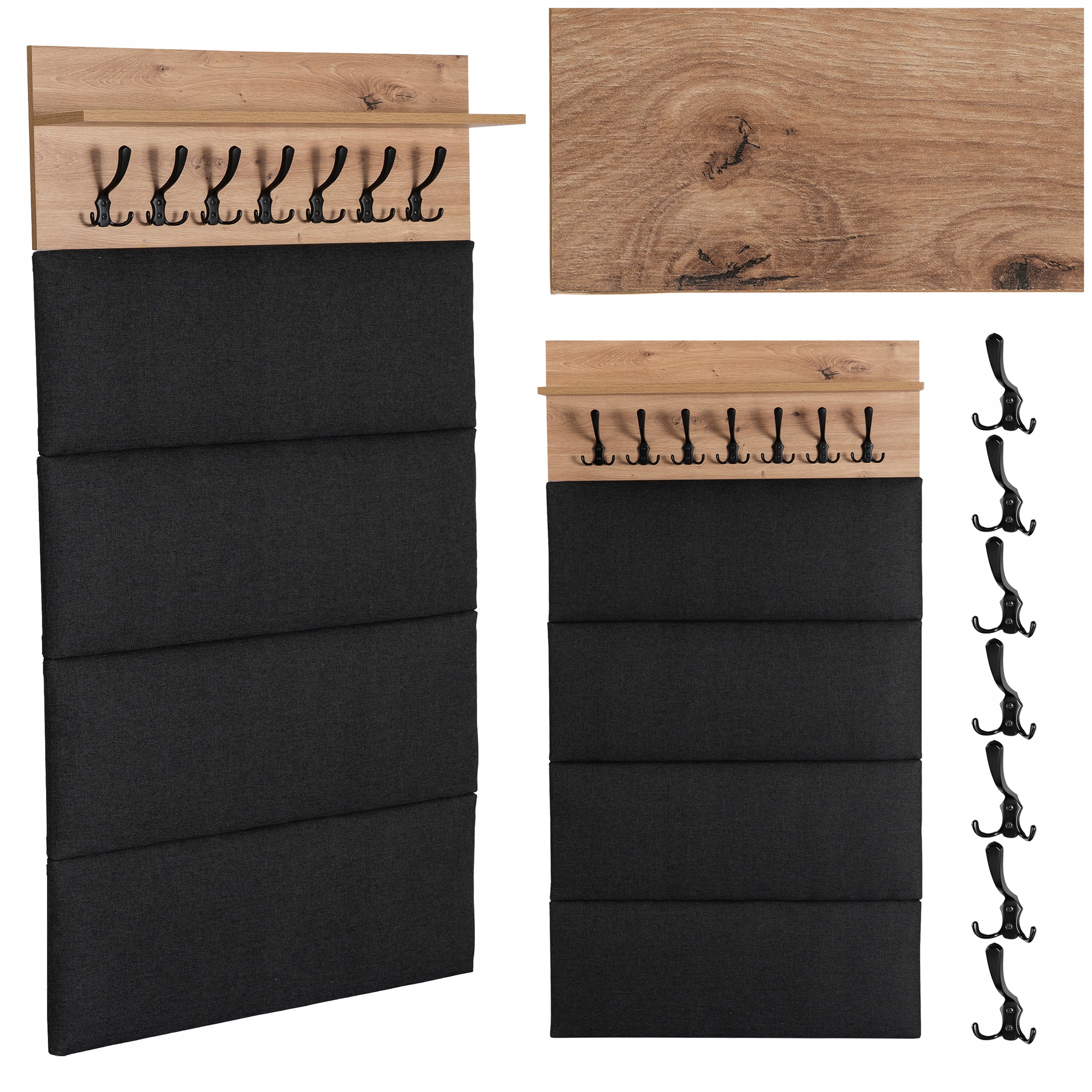 Věšák na oblečení Nástěnný panel Čalouněný do předsíně Dub Prato