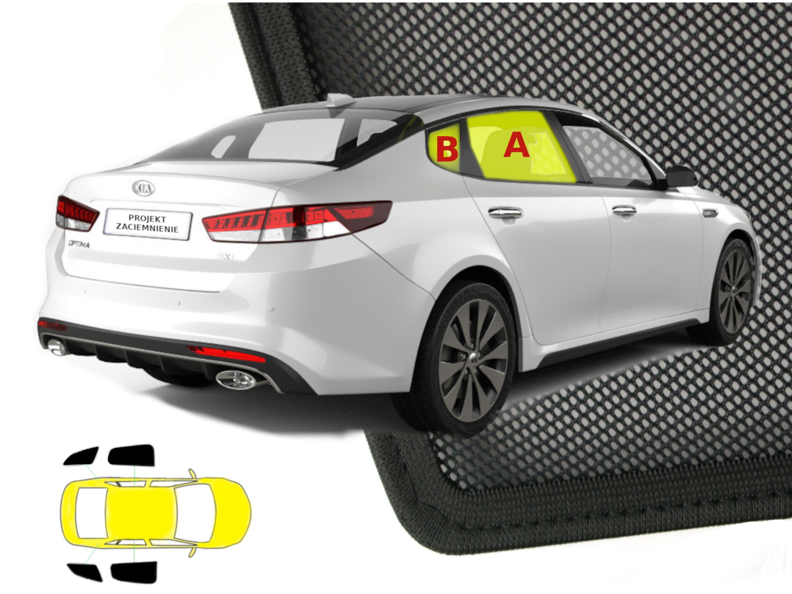 Záclony, clony slunečních rolet určené pro sedan Kia Optima IV