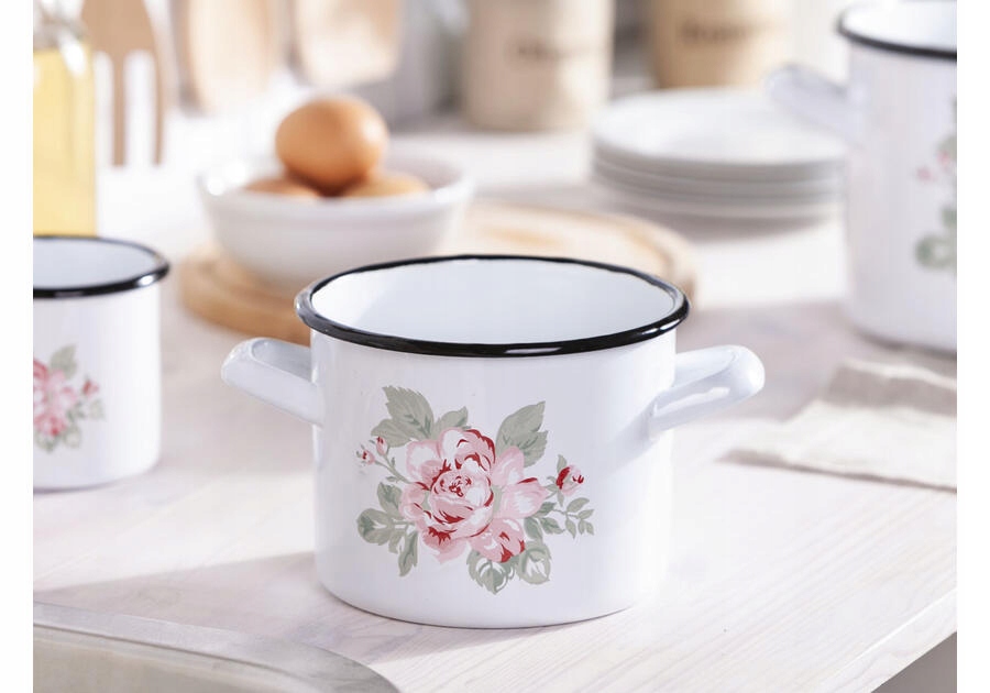 GARNEK EMALIOWANY PROSTY RÓŻA PARYSKA 14CM 1,65L FABRYKA NACZYŃ EMALIOWANYC Pojemność 1.65 l