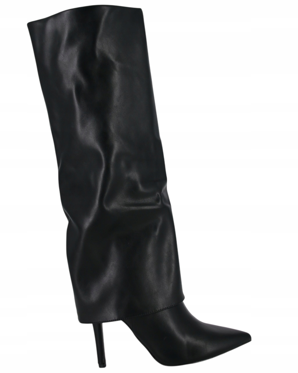 Kozačky Na Podpatku 10 CM S Vyhrnutým Svrškem, Černá Eko Kůže, Velikost 39
