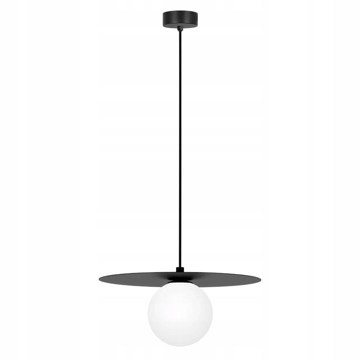 Závěsná lampa černá kovová skleněná bílá kulatá 25 cm nad stůl Kaja