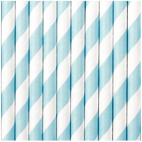 SŁOMKI PAPIEROWE BŁĘKITNE W PASKI URODZINY ROCZEK URODZINOWE 10 sztuk Marka Party Deco