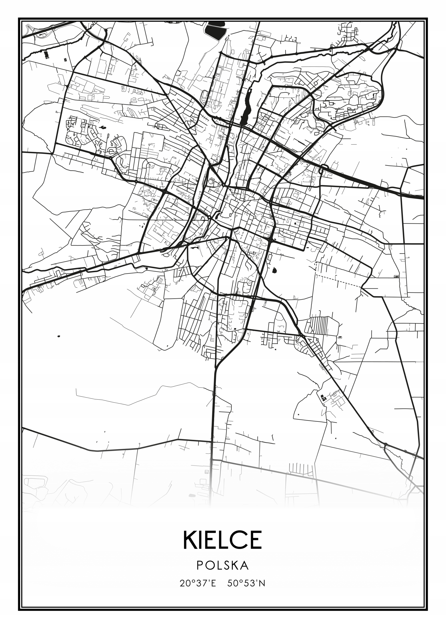

Mapa czarno biała plakat Kielce 91x61cm