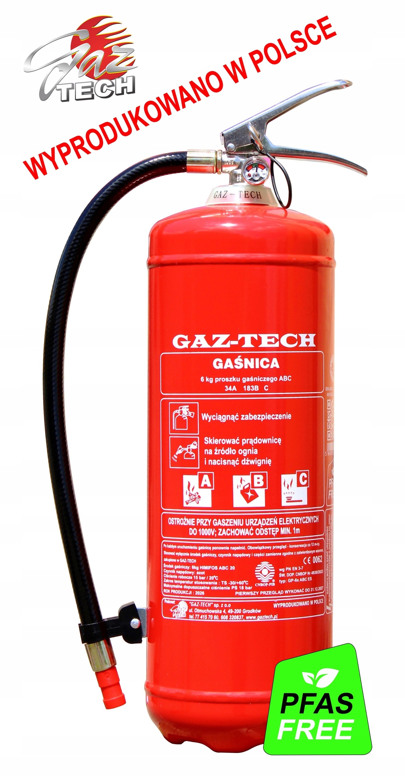 Gaśnica Gp 6kg xABC/E Inox do 400 kV