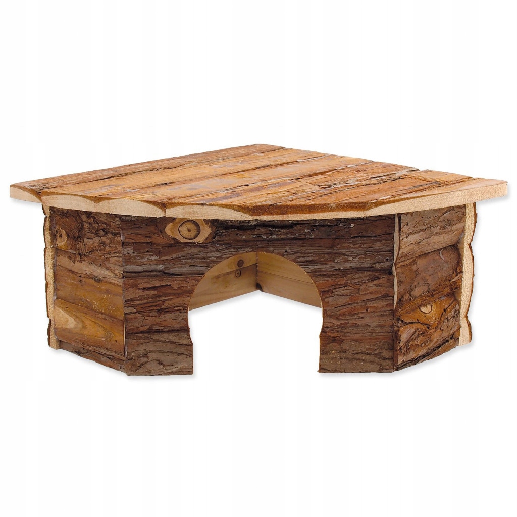 Levně Domek Small Animals Rohový dřevěný s kůrou 30x30x16cm