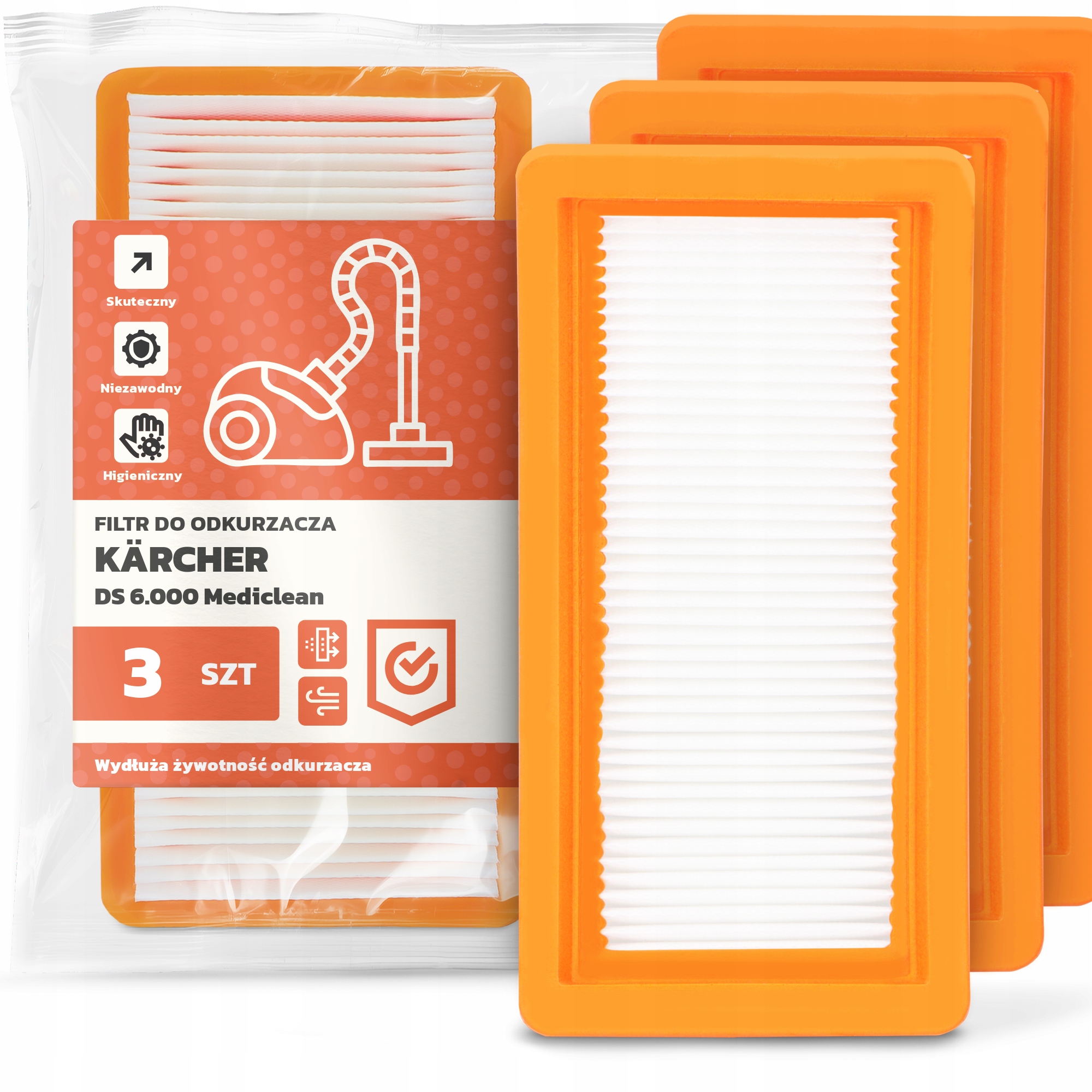 3x Filtr Do Vysavače Kärcher Ds 6.000 Mediclean Omyvatelný vzduchový filtr Em-w